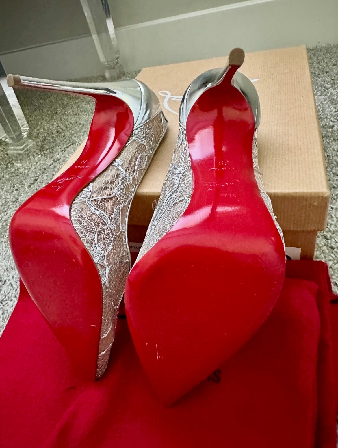 Christian Louboutin Pigalle Follies Lace Pumps Size 38 - Thumbnail 4