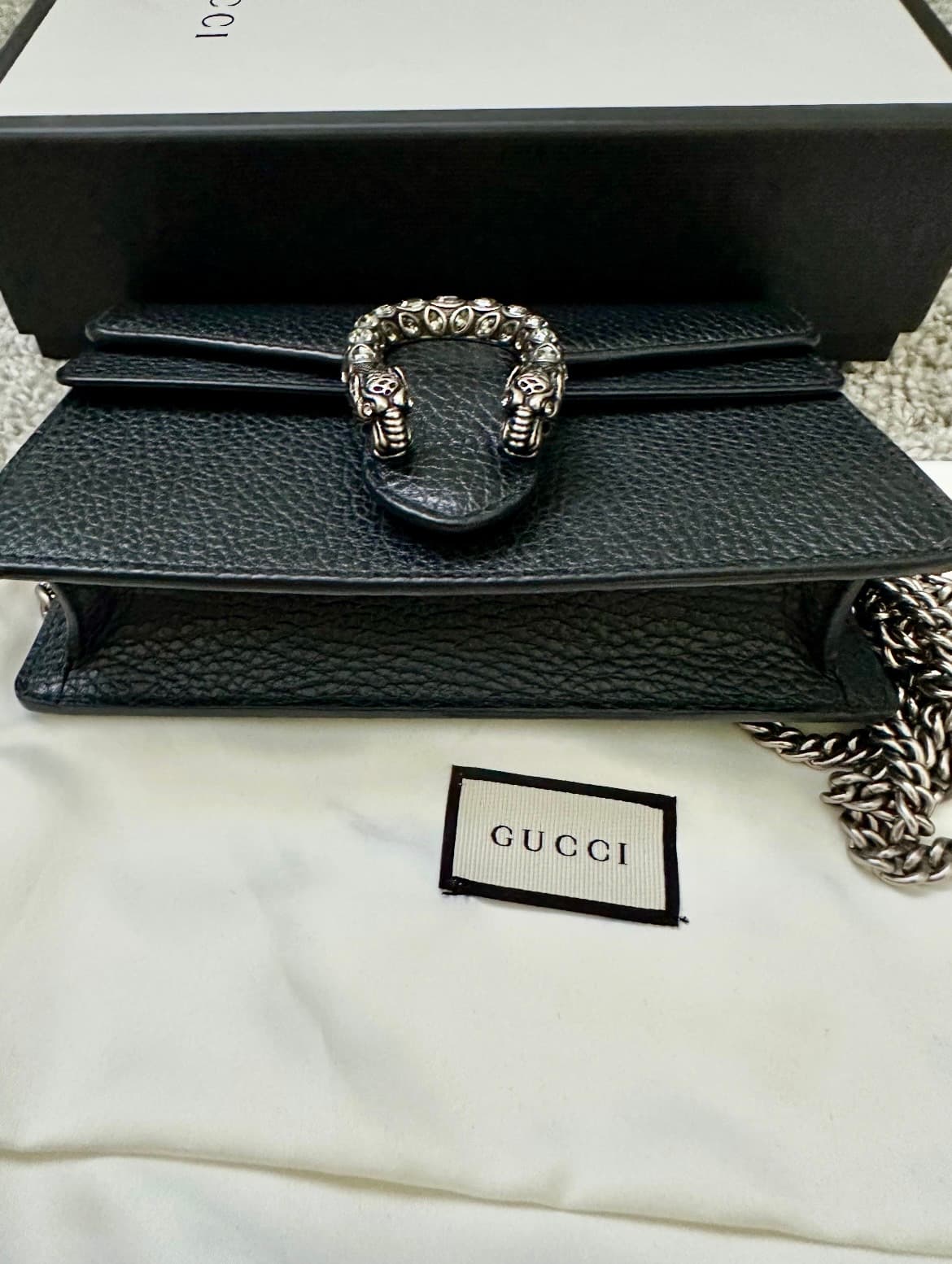 Gucci Dionysus Leather Super Mini Bag Black - Thumbnail 12