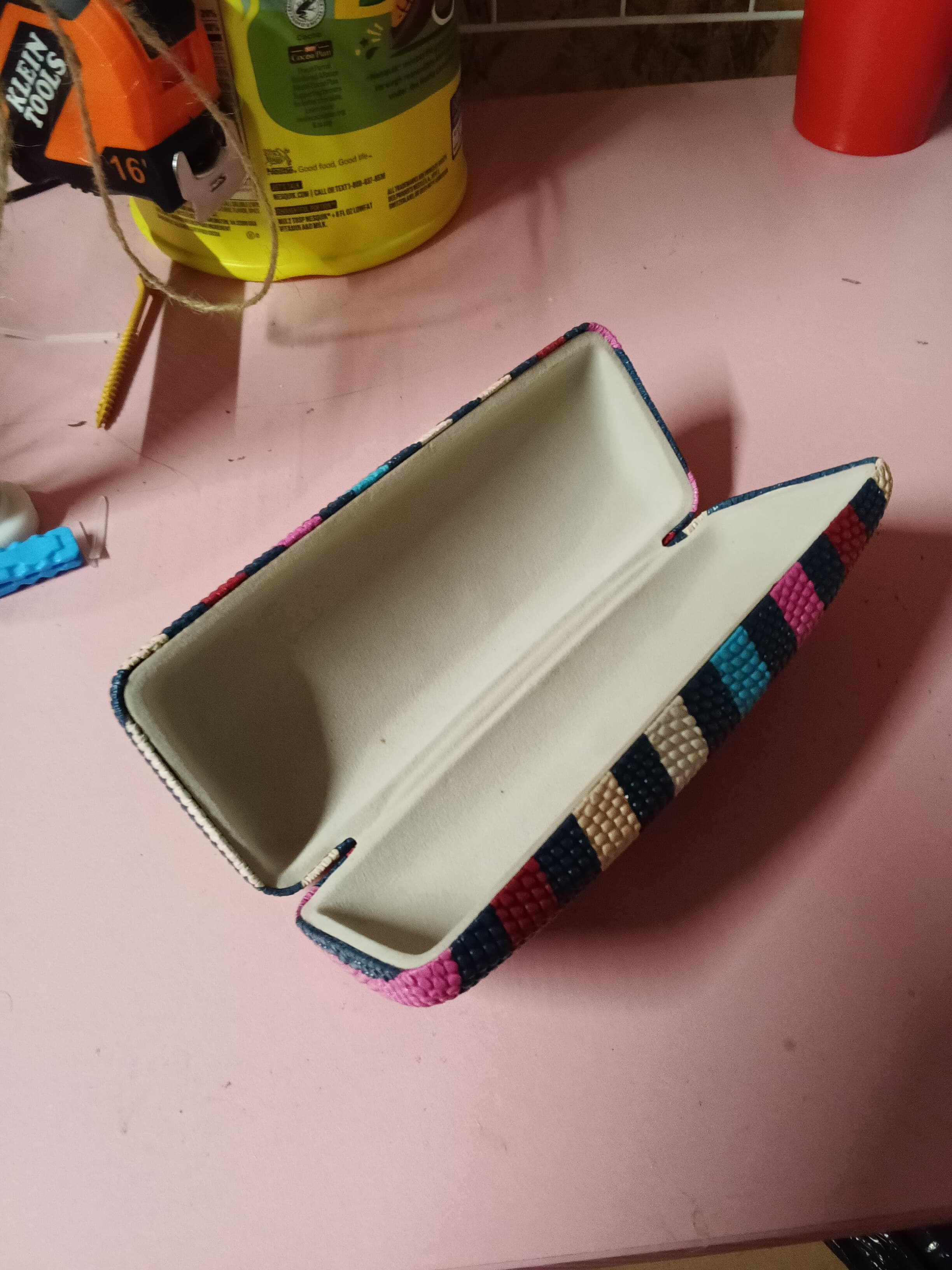 Colorful Striped Hard Eyeglass Case with Textured Finish - Thumbnail 2