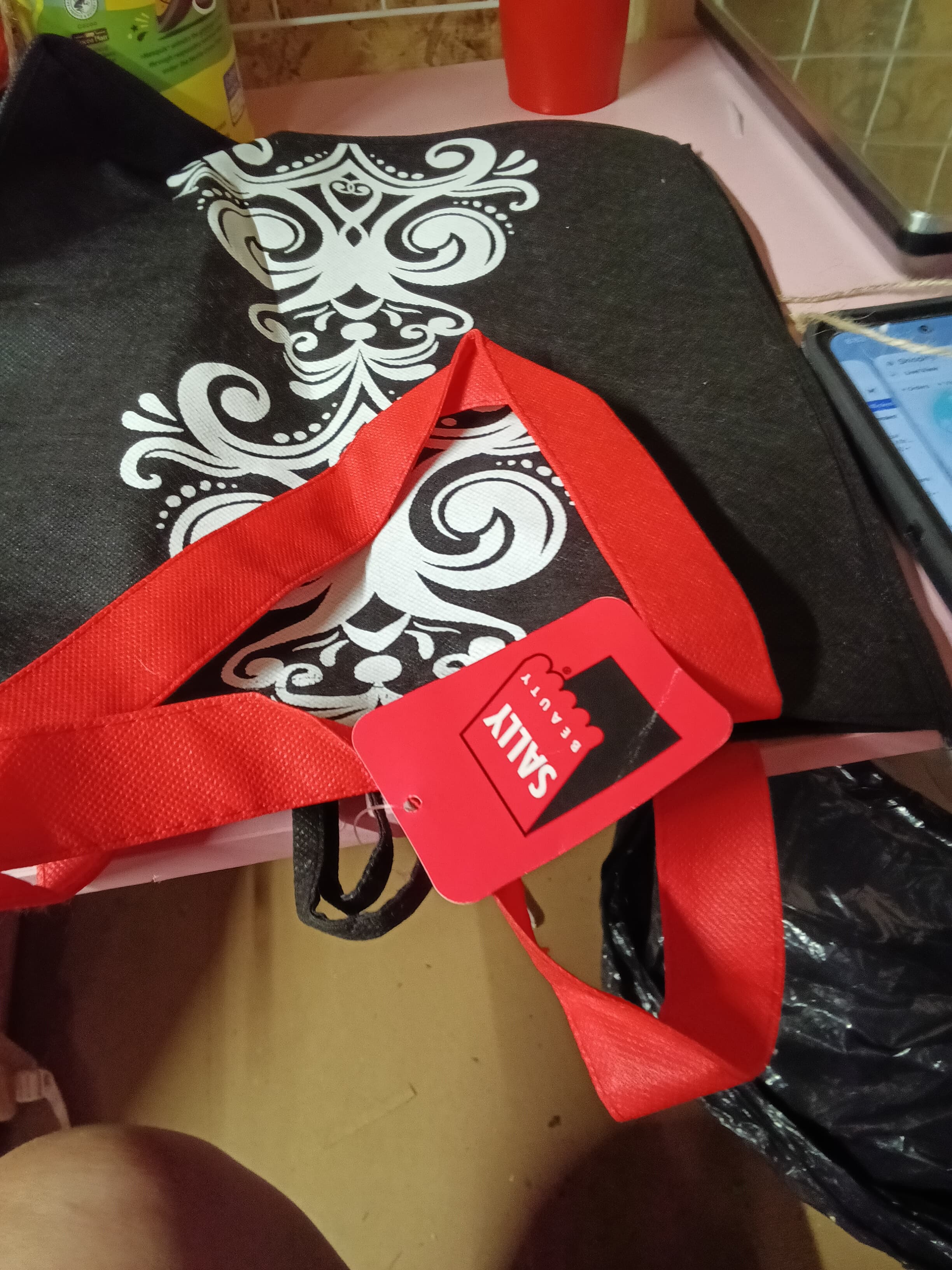 Sally Beauty Black Tote Bag with Red Handles - Thumbnail 2
