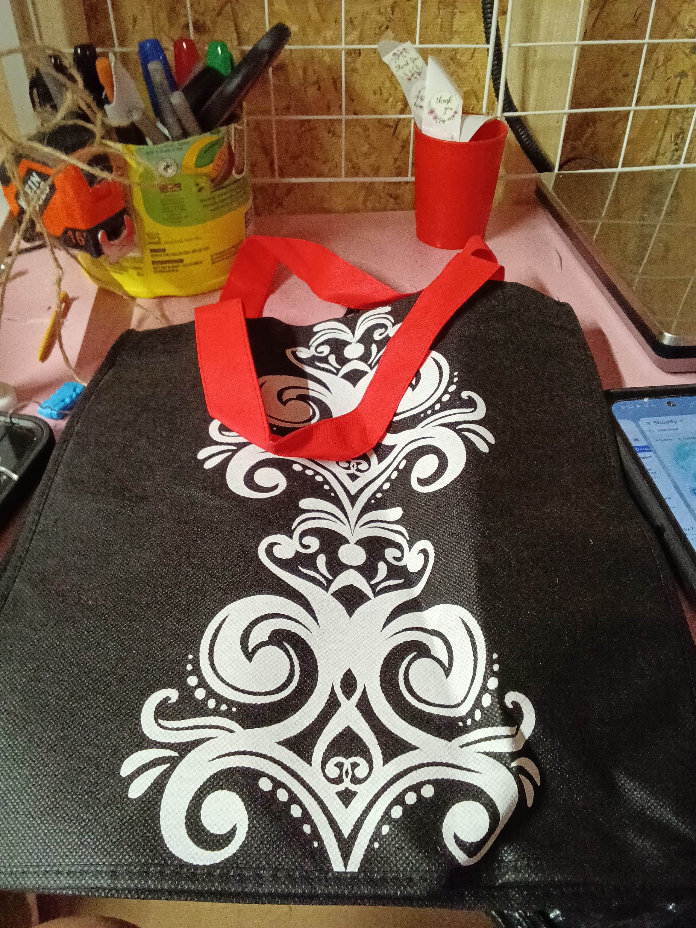 Sally Beauty Black Tote Bag with Red Handles - Thumbnail 3