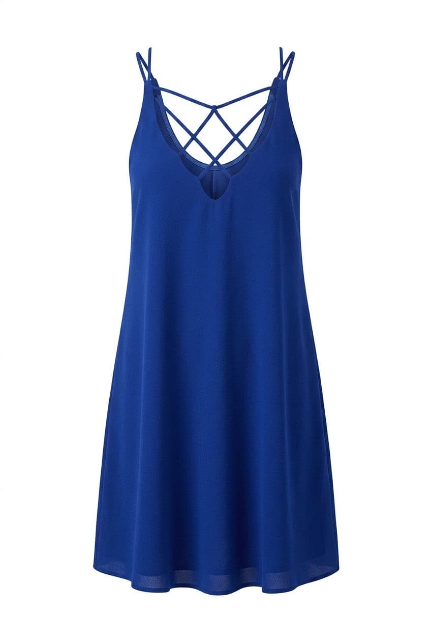Blue Strappy Mini Dress with Crisscross Back - Thumbnail 2