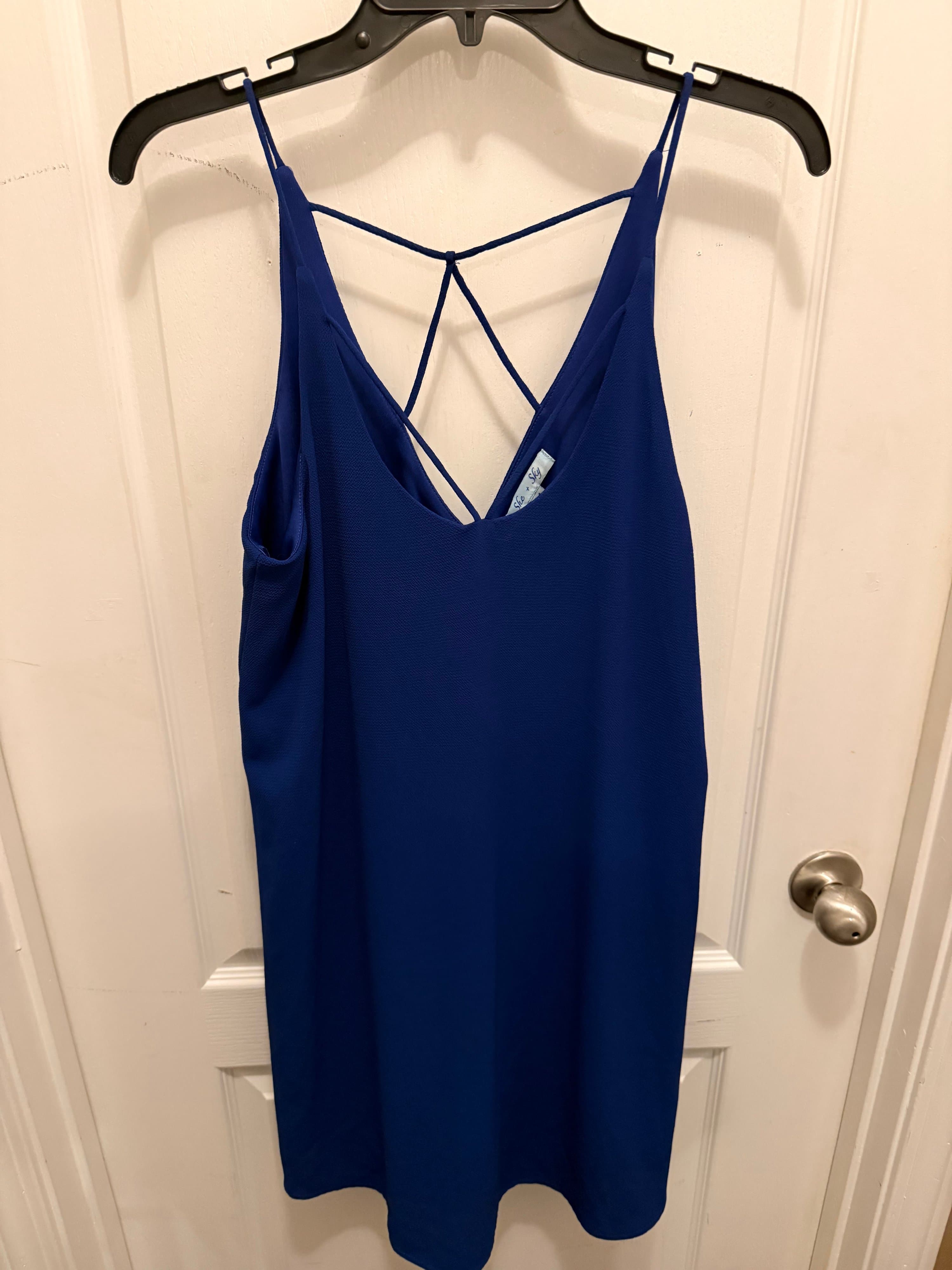 Blue Strappy Mini Dress with Crisscross Back - Thumbnail 4