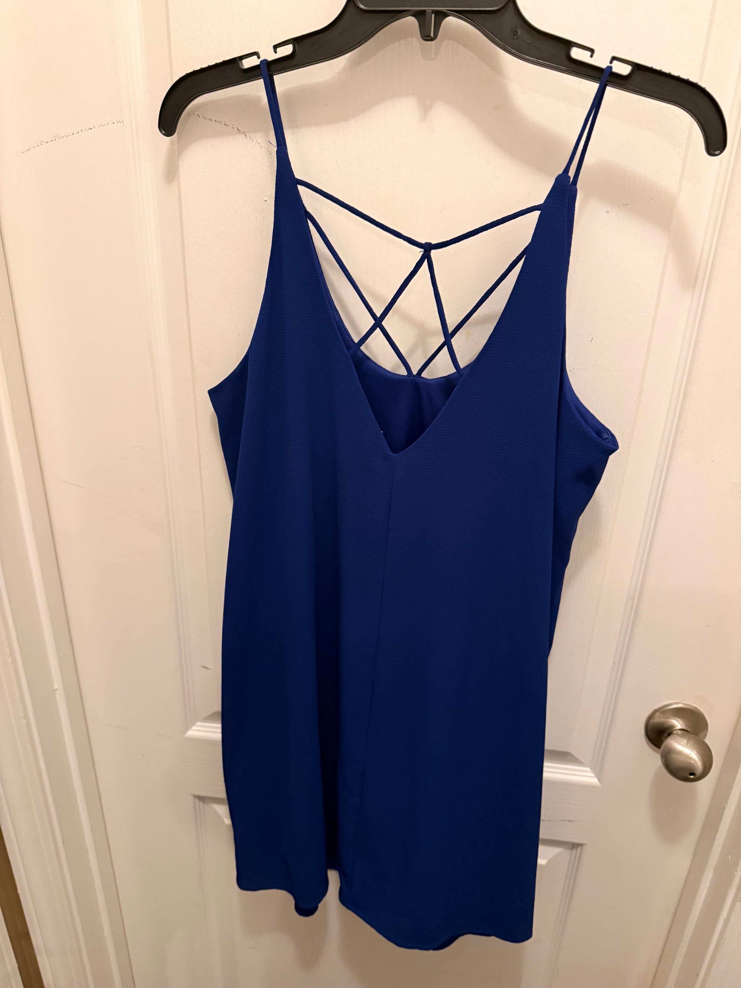 Blue Strappy Mini Dress with Crisscross Back - Thumbnail 5