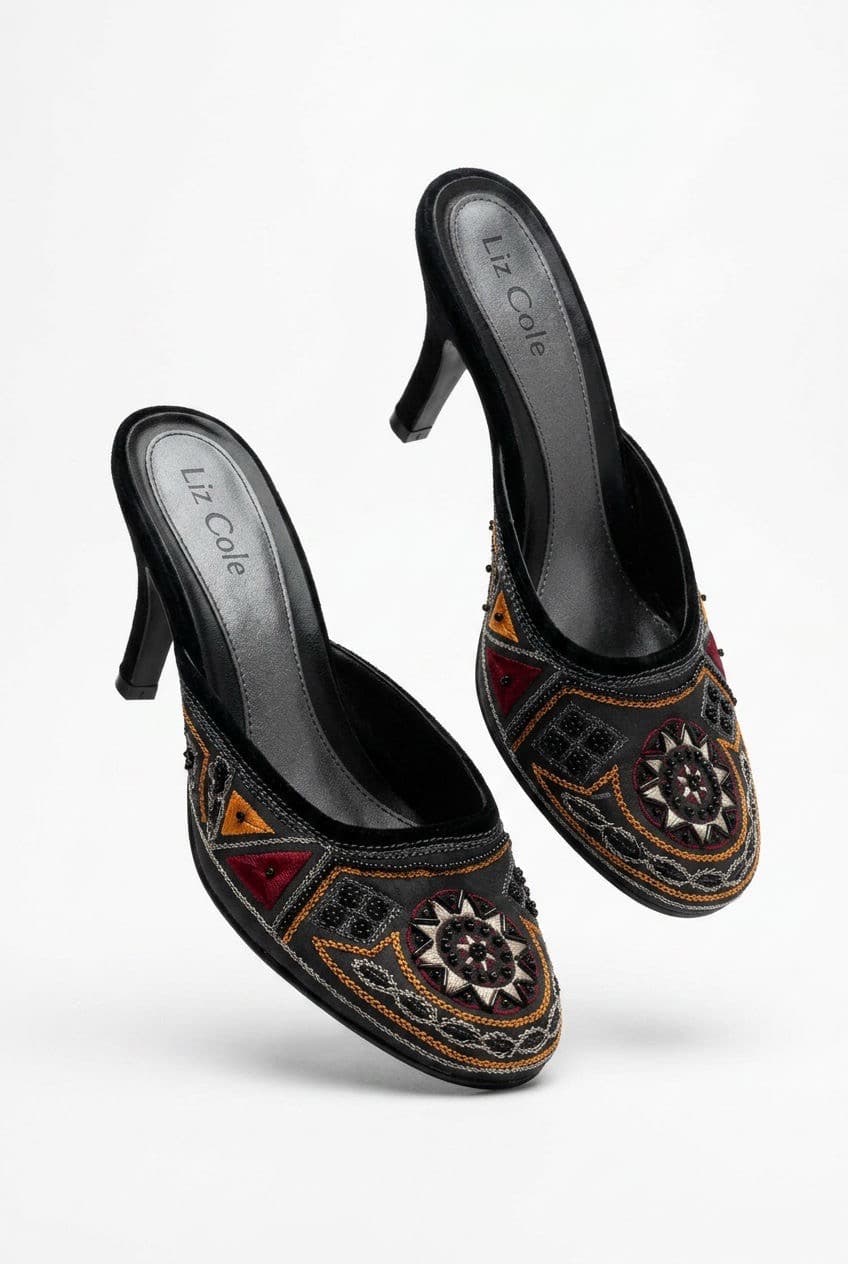 Liz Cole Embroidered Heeled Mules