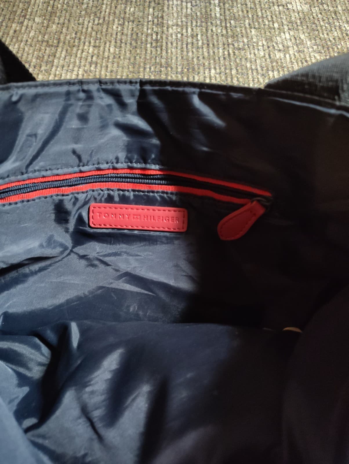 Tommy Hilfiger Navy Solid Tote Bag Zip Top Double Handles Inner Pockets - Thumbnail 7
