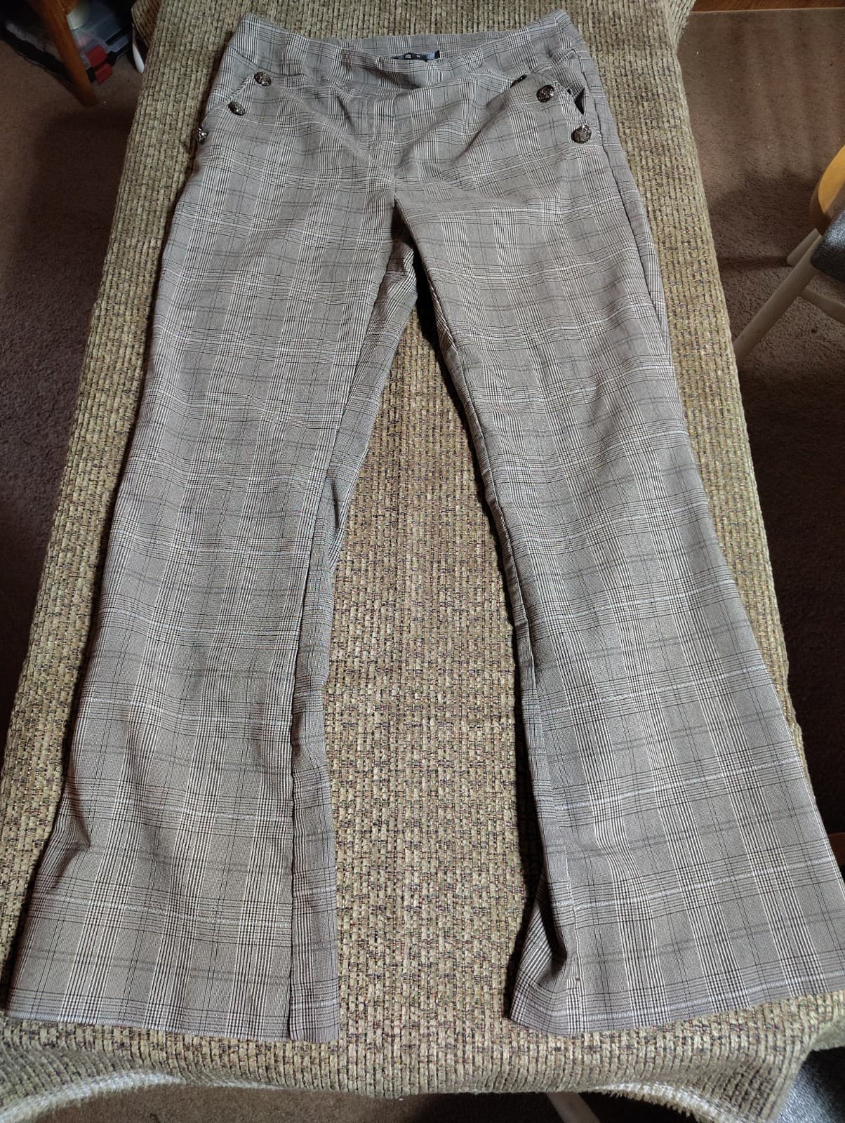 New Directions High Waisted Trouser Pants Pleated Gray Striped Womens Size XL