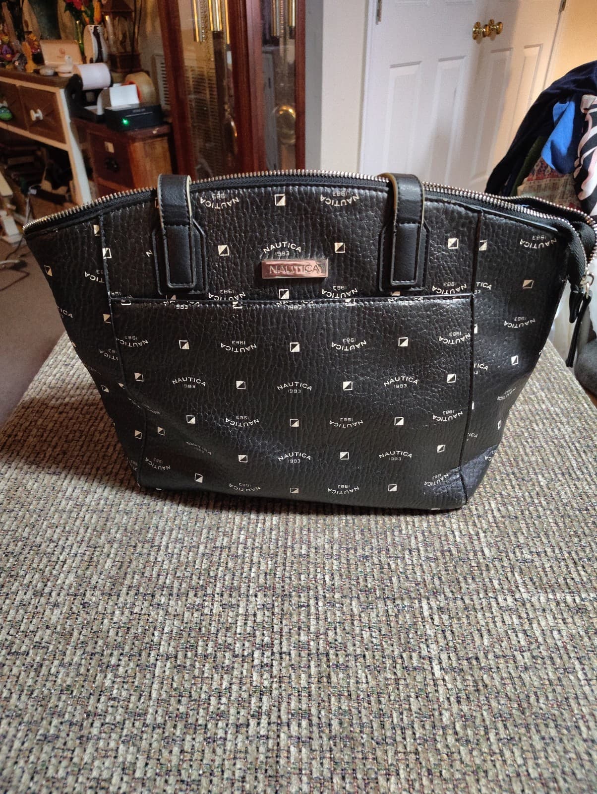 Nautica 1983 Black Handbag Purse Logo Spellout All Over MINT!
