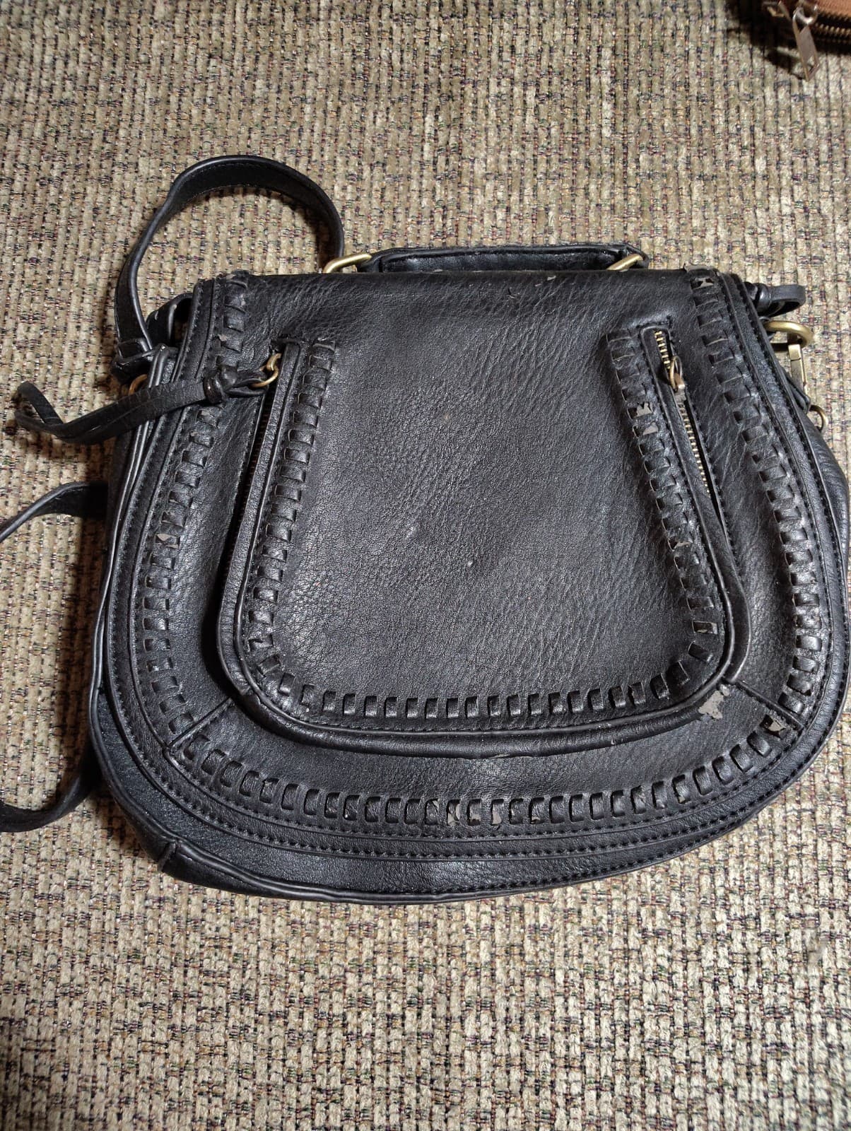 Madison West Crossbody Purse Vegan Leather Black Braided Western Cowboy Core
