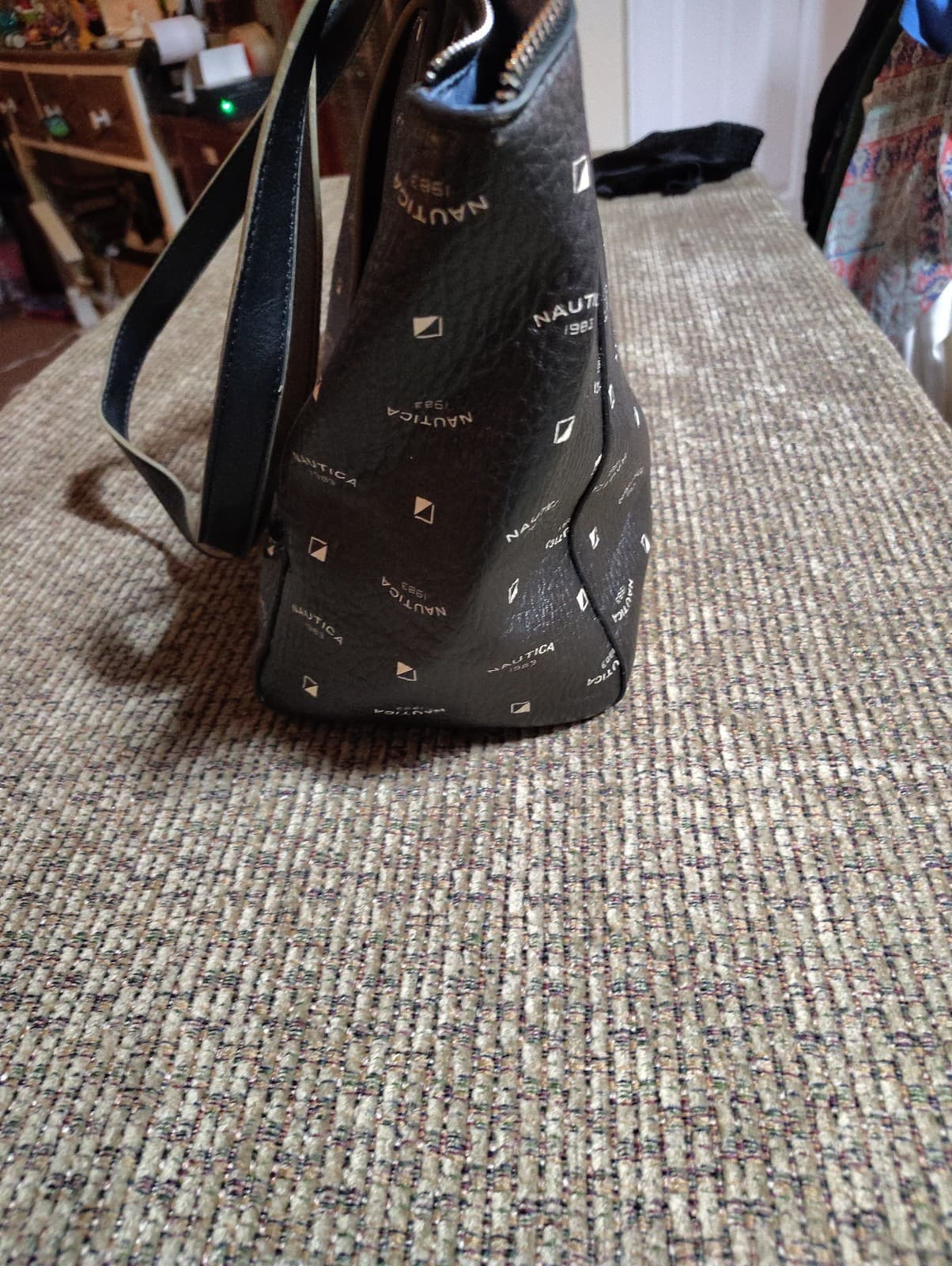 Nautica 1983 Black Handbag Purse Logo Spellout All Over MINT! - Thumbnail 3