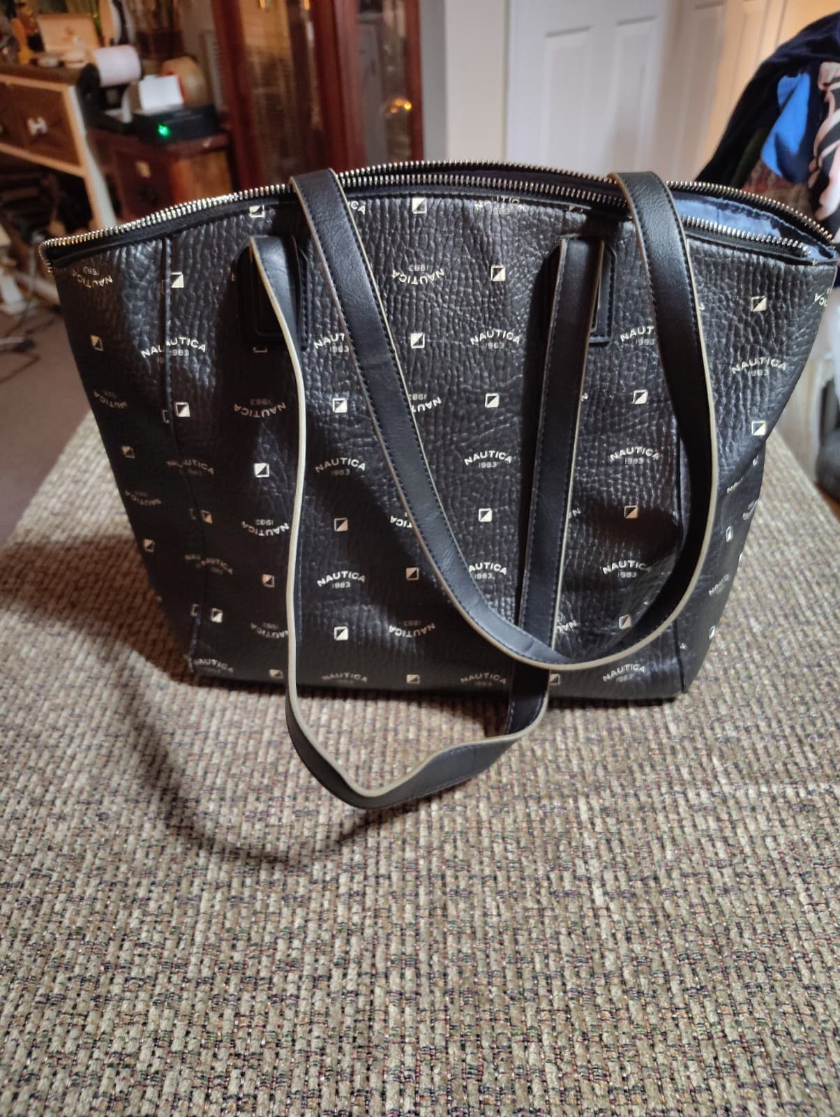 Nautica 1983 Black Handbag Purse Logo Spellout All Over MINT! - Thumbnail 2