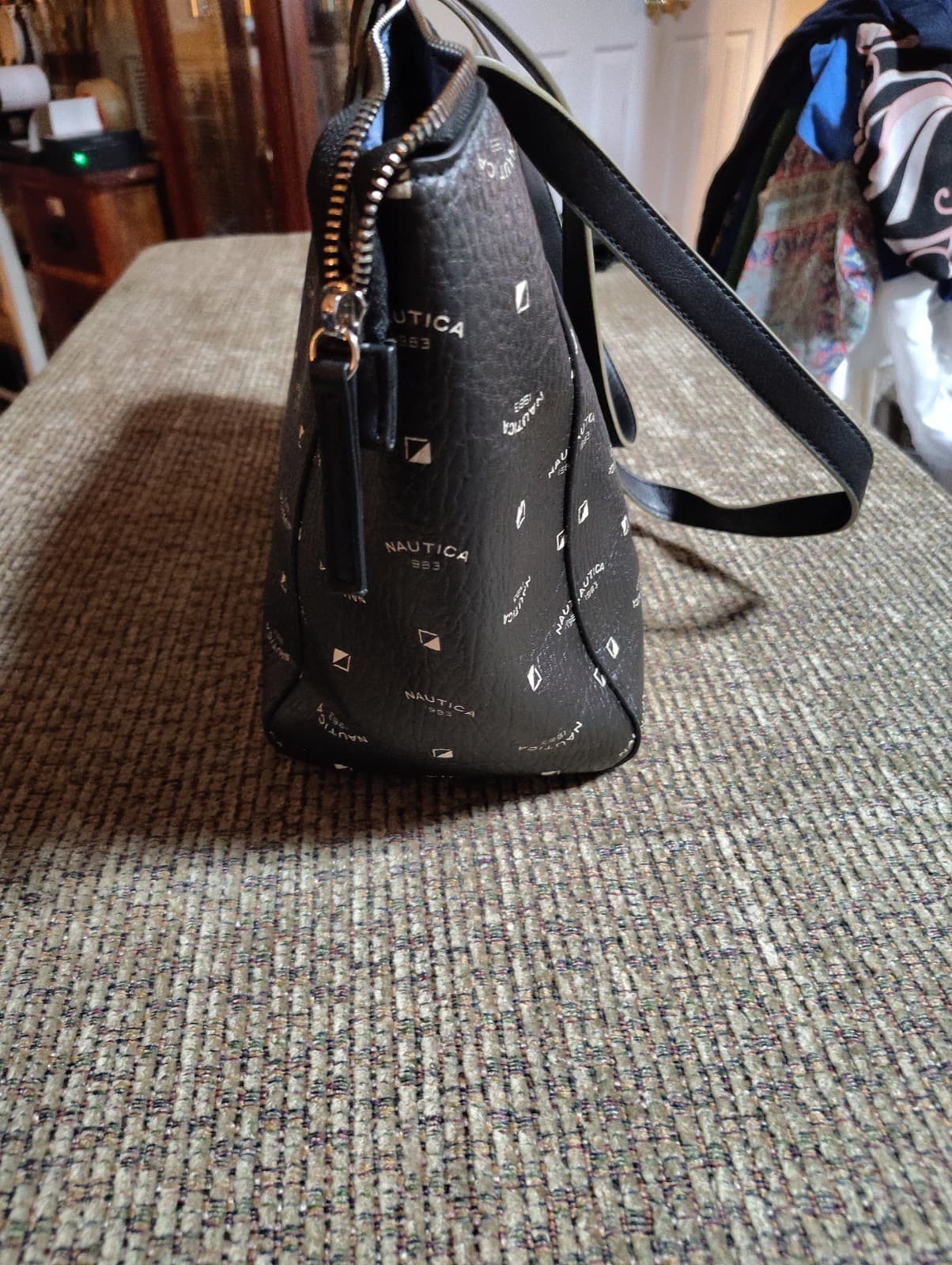 Nautica 1983 Black Handbag Purse Logo Spellout All Over MINT! - Thumbnail 4