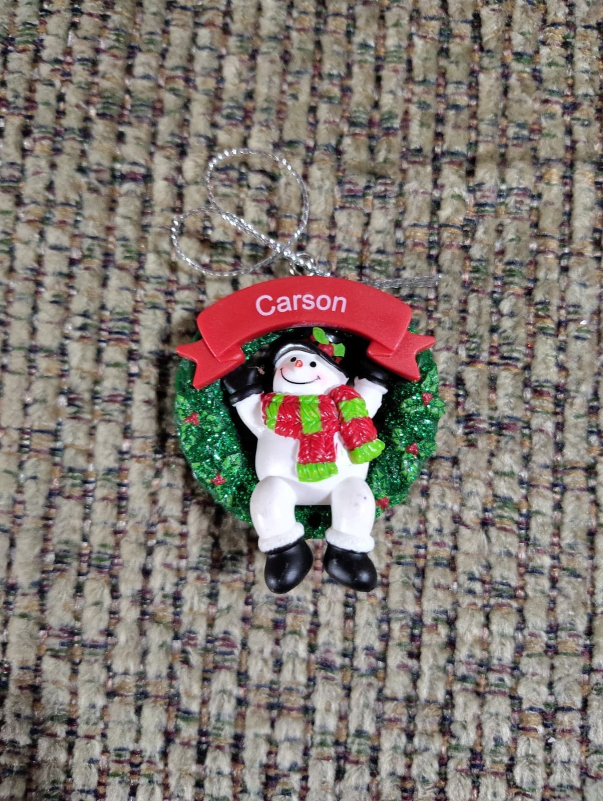 Holly Jolly Snowman Wreath Christmas Ornament Pre-Printed Ganz Choose Name NWT - Thumbnail 4