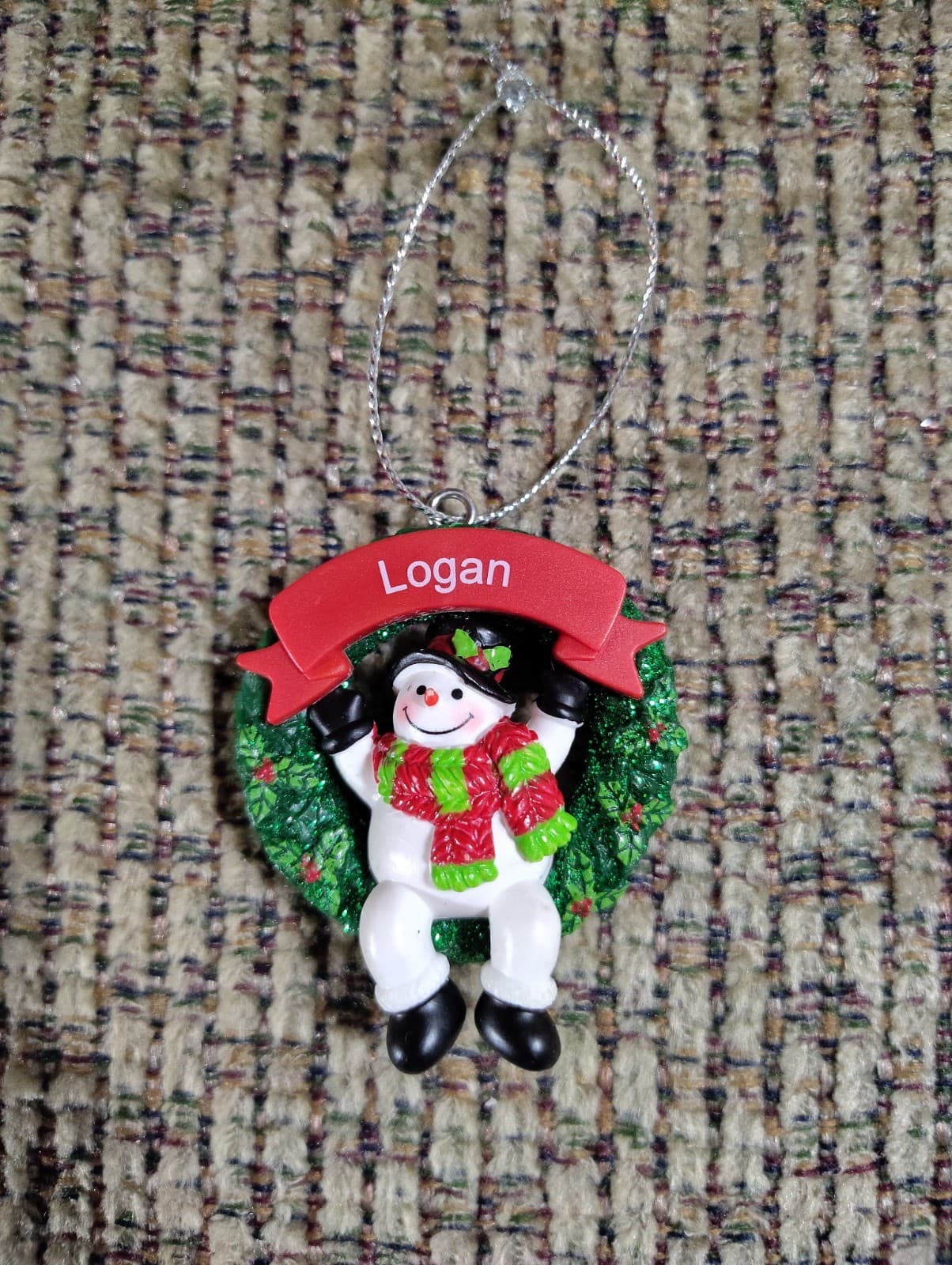 Holly Jolly Snowman Wreath Christmas Ornament Pre-Printed Ganz Choose Name NWT - Thumbnail 5