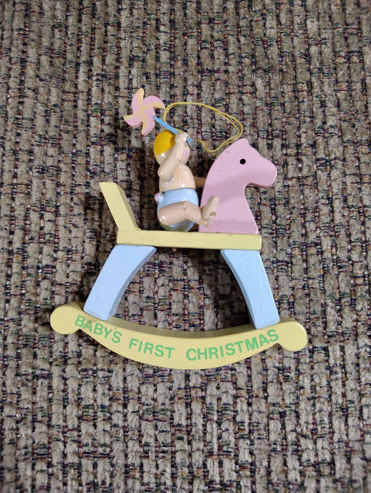 Vintage Wooden Rocking Horse Christmas Ornament - Pastel -Baby- 1st Christmas