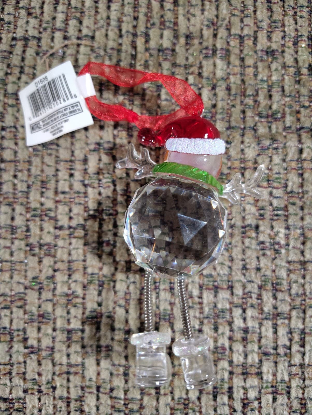 KURT ADLER Clear Acrylic Feet On Springs Snowman Christmas Tree Ornaments 4" - Thumbnail 3