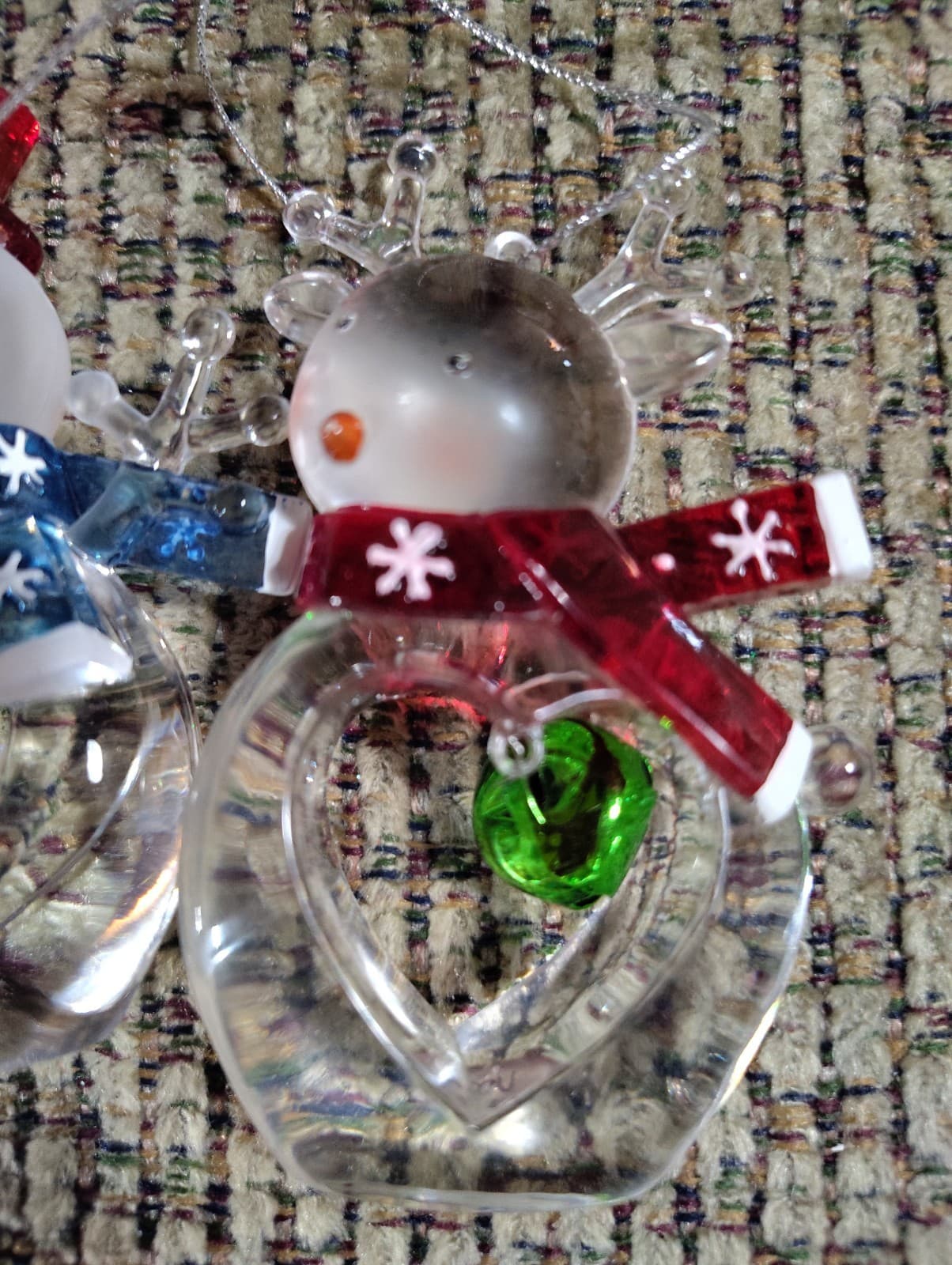 Decorative Crystal Clear Plastic Snowman With Set Of 2 SNOW FLAKE Ornament 2.5" - Thumbnail 3