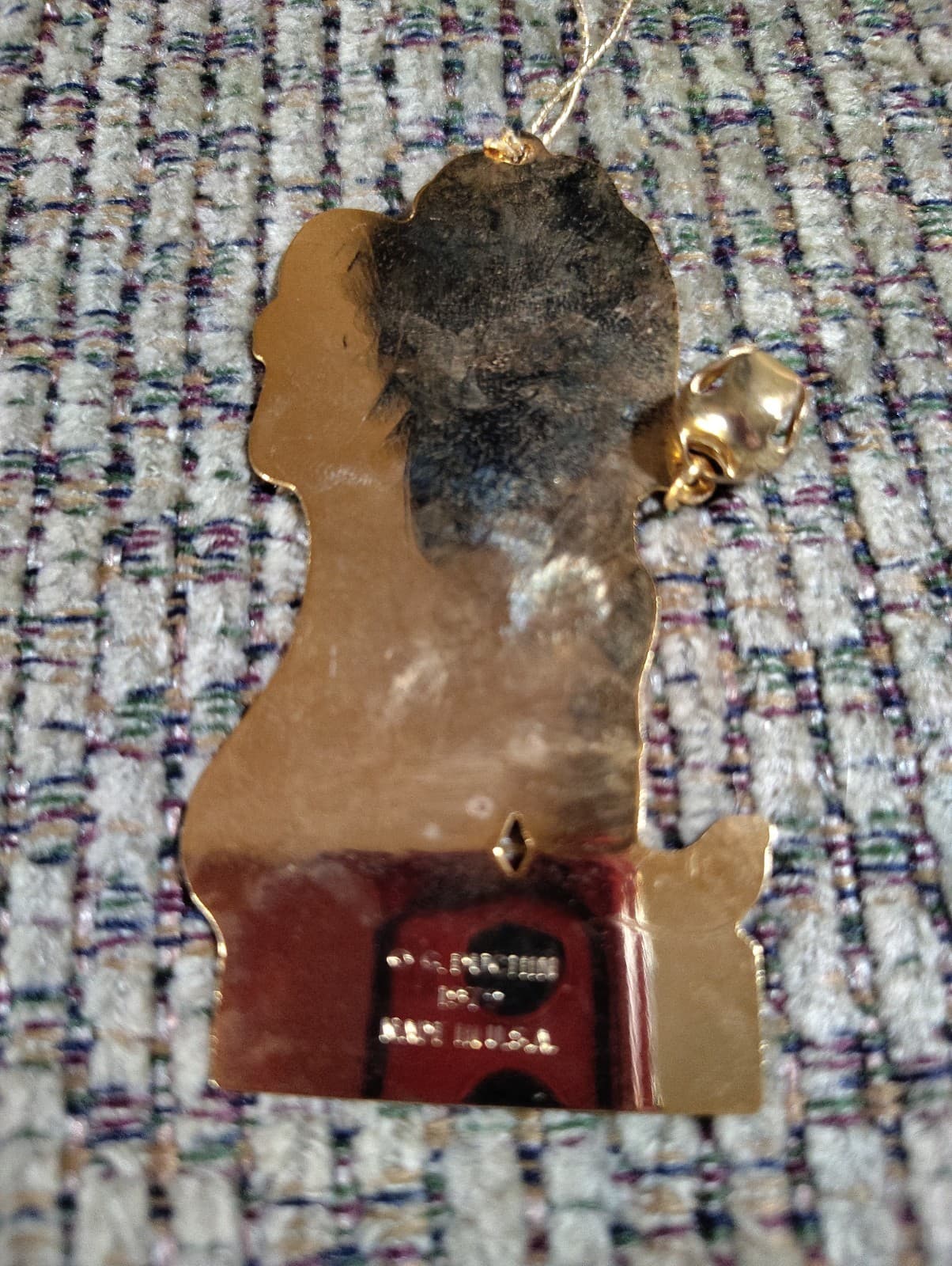 1979 Vintage Gloria Duchin Flat Brass Christmas Stocking and Toy Etched Ornament - Thumbnail 3