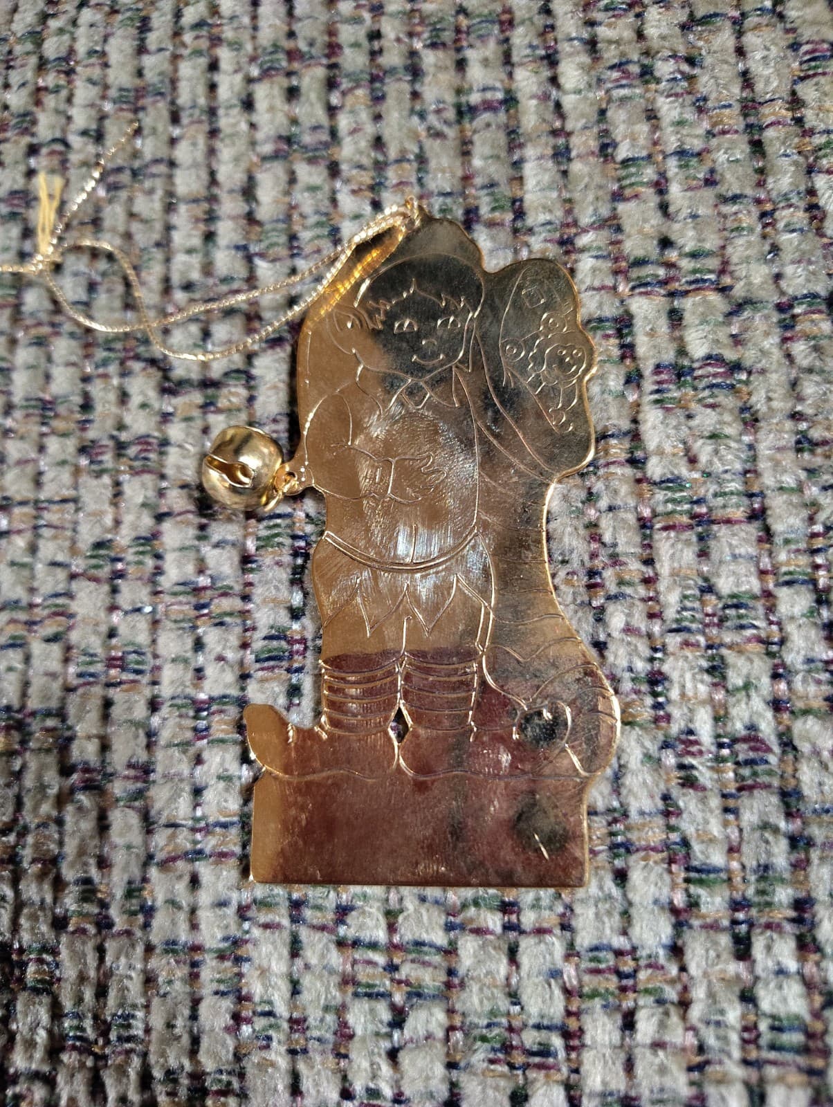 1979 Vintage Gloria Duchin Flat Brass Christmas Stocking and Toy Etched Ornament