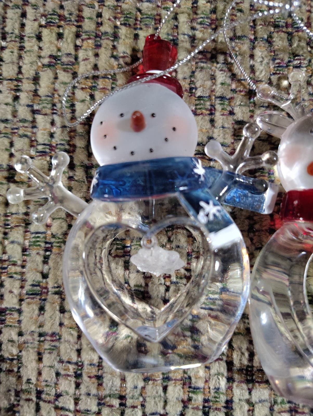 Decorative Crystal Clear Plastic Snowman With Set Of 2 SNOW FLAKE Ornament 2.5" - Thumbnail 2