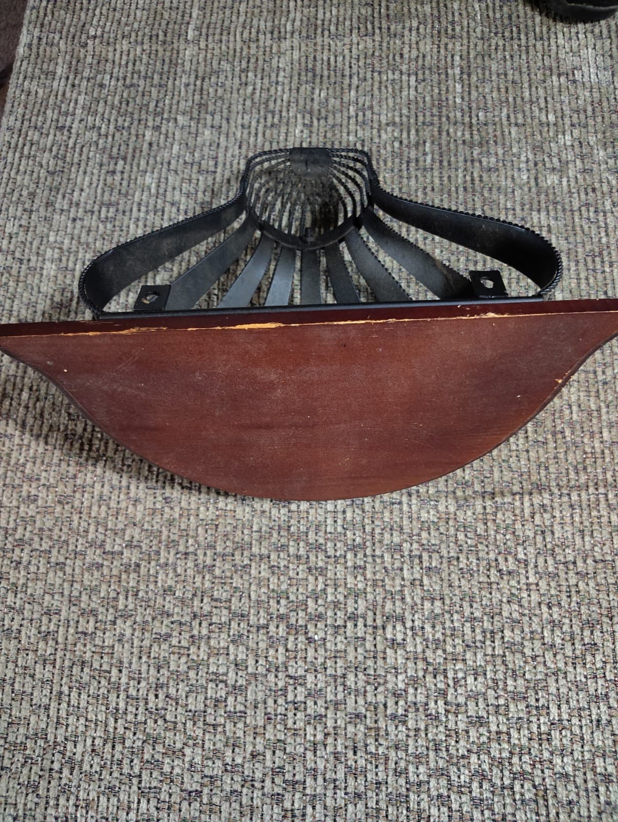 12.5" Vintage Black Metal / Cherry Stained Wood Wall Sconce Shelf Half Round Top - Thumbnail 3