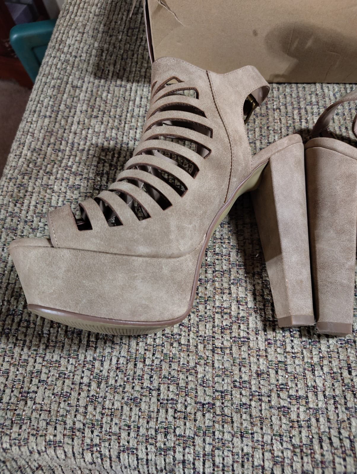 Charlotte Russe tan suede cutout wedge heels Size 9 - Thumbnail 2