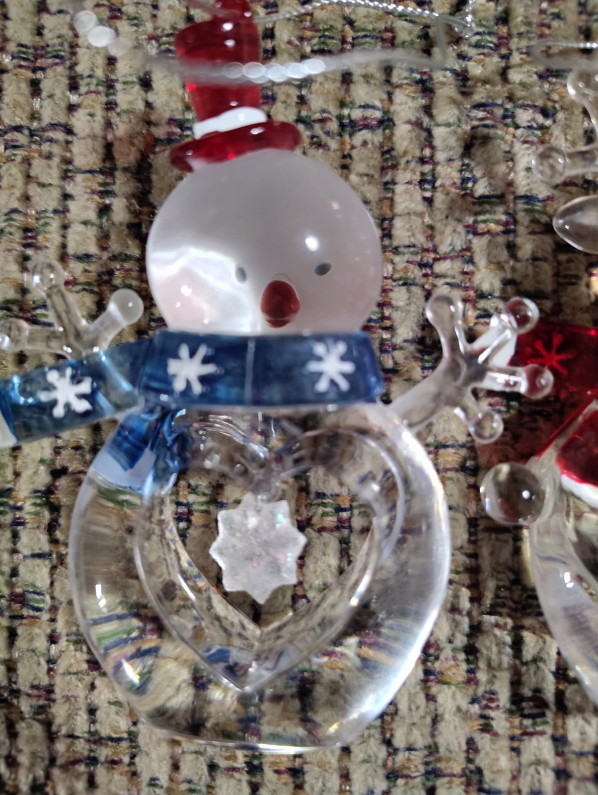 Decorative Crystal Clear Plastic Snowman With Set Of 2 SNOW FLAKE Ornament 2.5" - Thumbnail 5