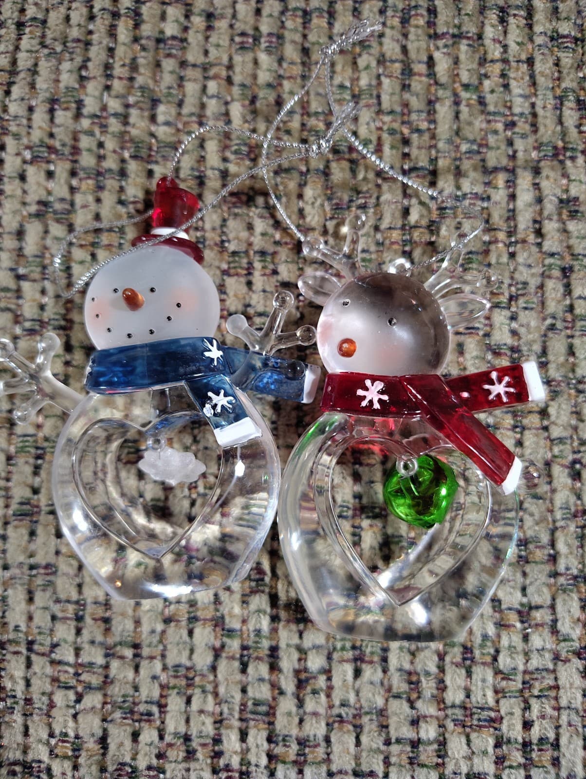 Decorative Crystal Clear Plastic Snowman With Set Of 2 SNOW FLAKE Ornament 2.5"