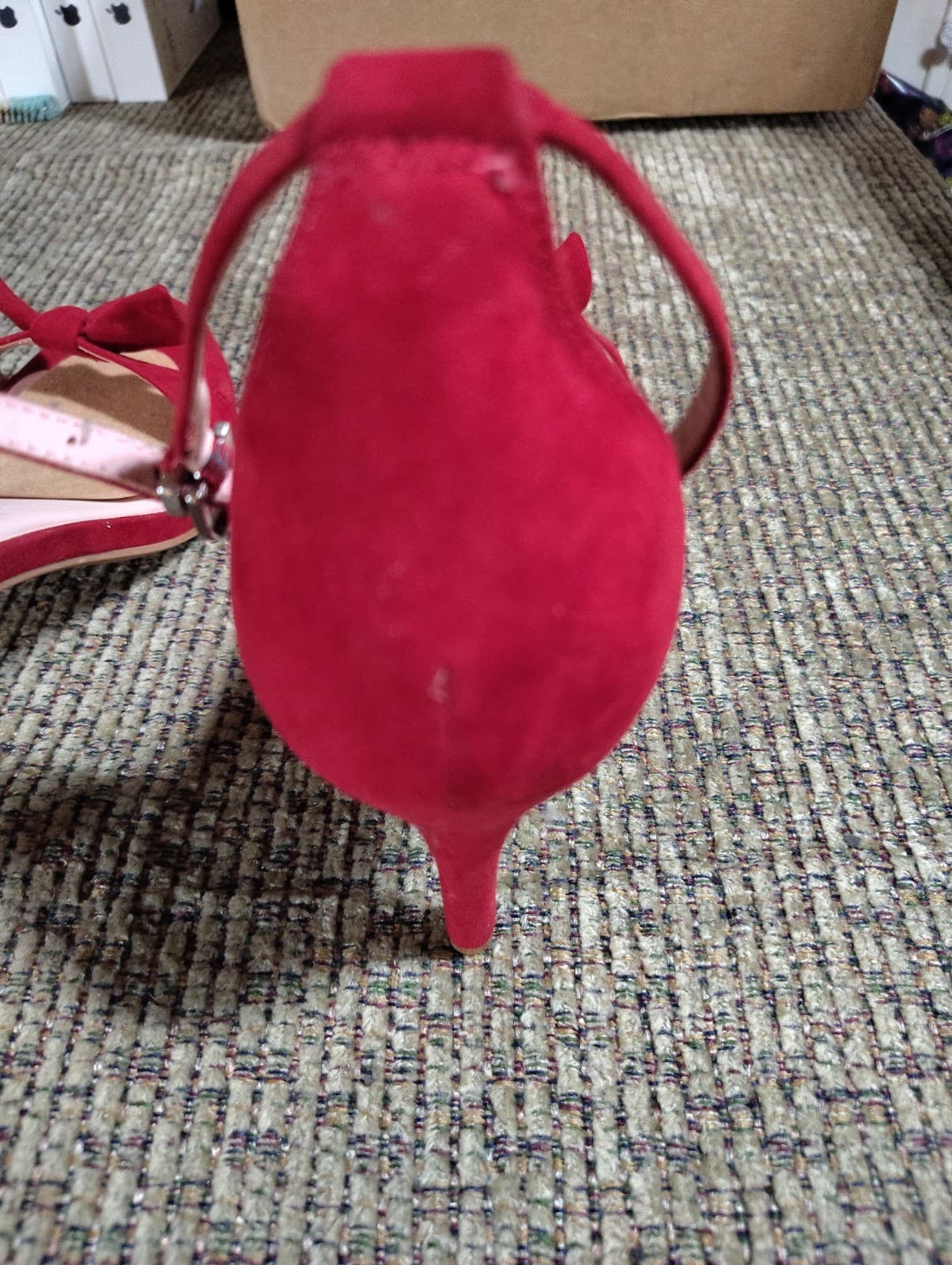 Chinese Laundry Red Bow Ankle Strap Strappy Stiletto Suede Heels US 9.5 EU 40 - Thumbnail 7
