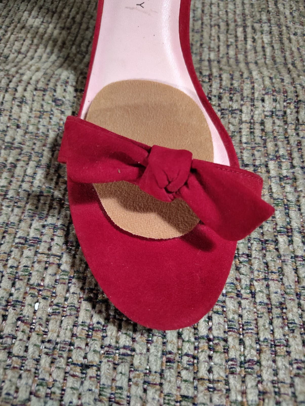 Chinese Laundry Red Bow Ankle Strap Strappy Stiletto Suede Heels US 9.5 EU 40 - Thumbnail 2