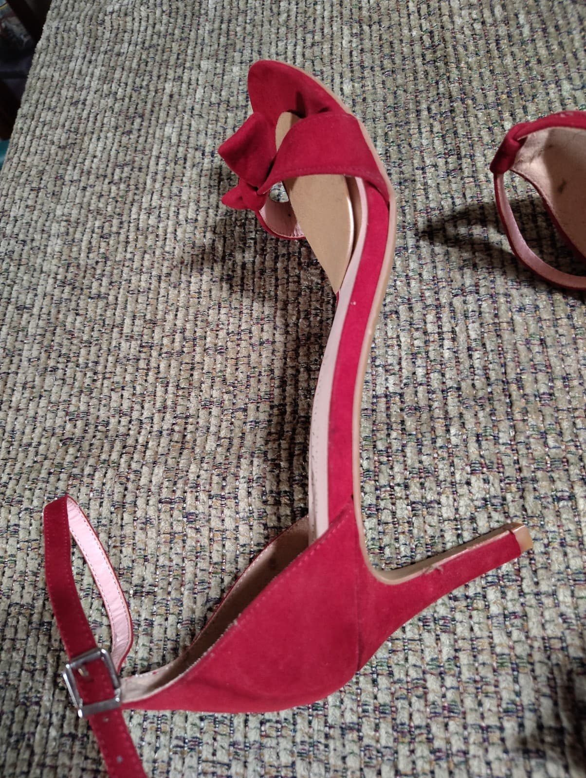Chinese Laundry Red Bow Ankle Strap Strappy Stiletto Suede Heels US 9.5 EU 40 - Thumbnail 8
