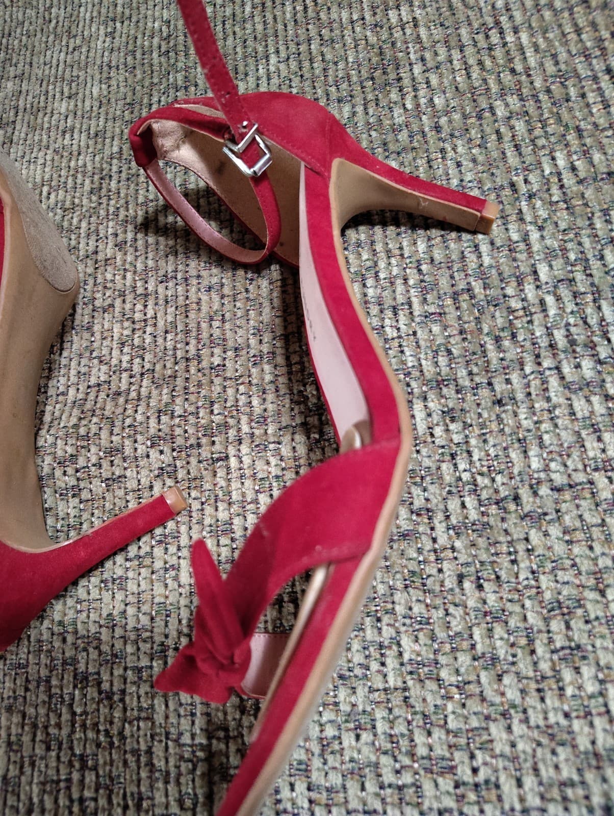 Chinese Laundry Red Bow Ankle Strap Strappy Stiletto Suede Heels US 9.5 EU 40 - Thumbnail 9
