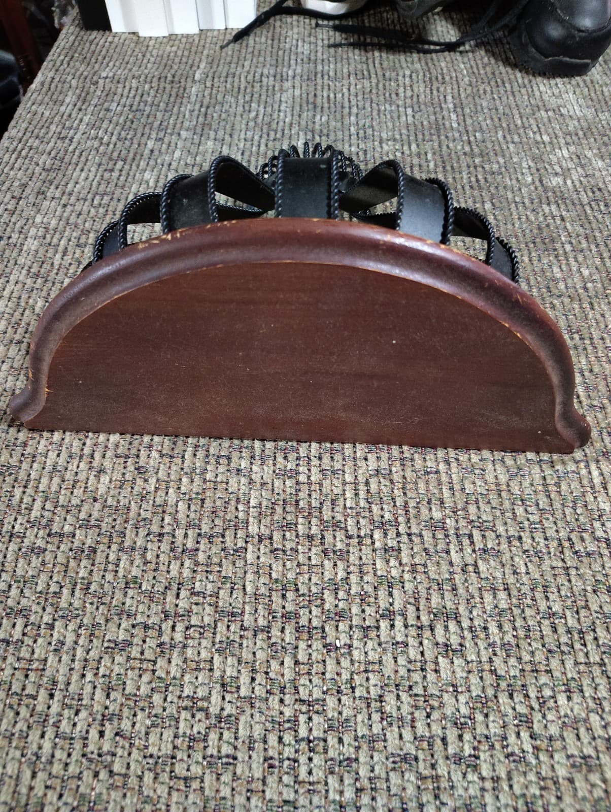 12.5" Vintage Black Metal / Cherry Stained Wood Wall Sconce Shelf Half Round Top - Thumbnail 4