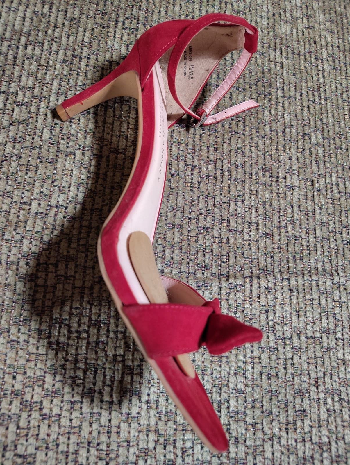 Chinese Laundry Red Bow Ankle Strap Strappy Stiletto Suede Heels US 9.5 EU 40 - Thumbnail 11