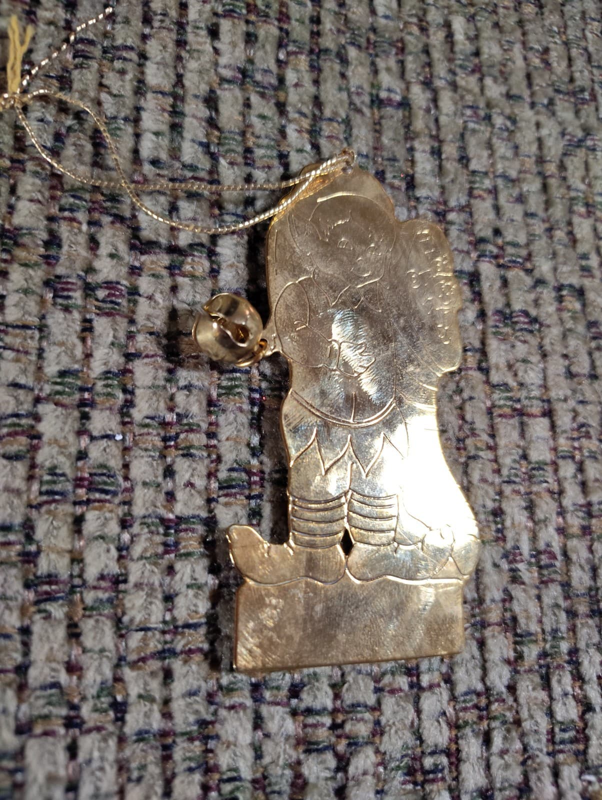 1979 Vintage Gloria Duchin Flat Brass Christmas Stocking and Toy Etched Ornament - Thumbnail 2