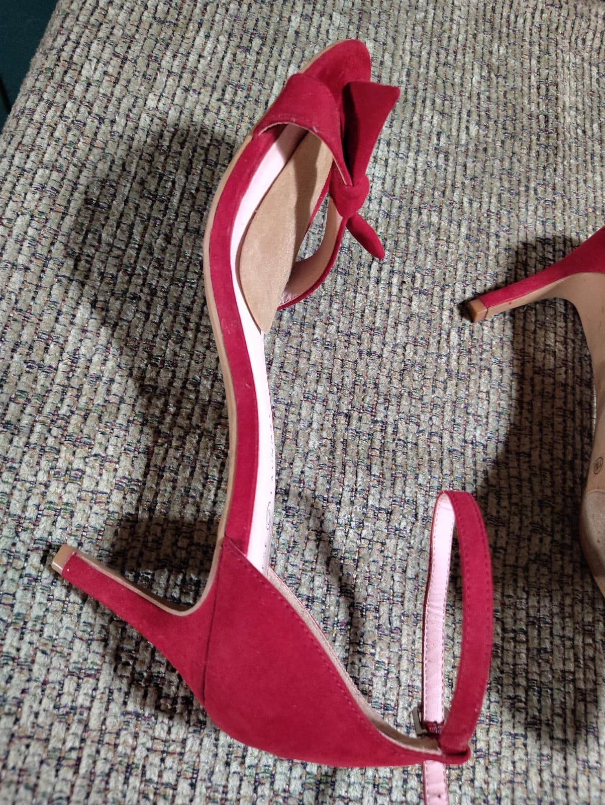 Chinese Laundry Red Bow Ankle Strap Strappy Stiletto Suede Heels US 9.5 EU 40 - Thumbnail 10