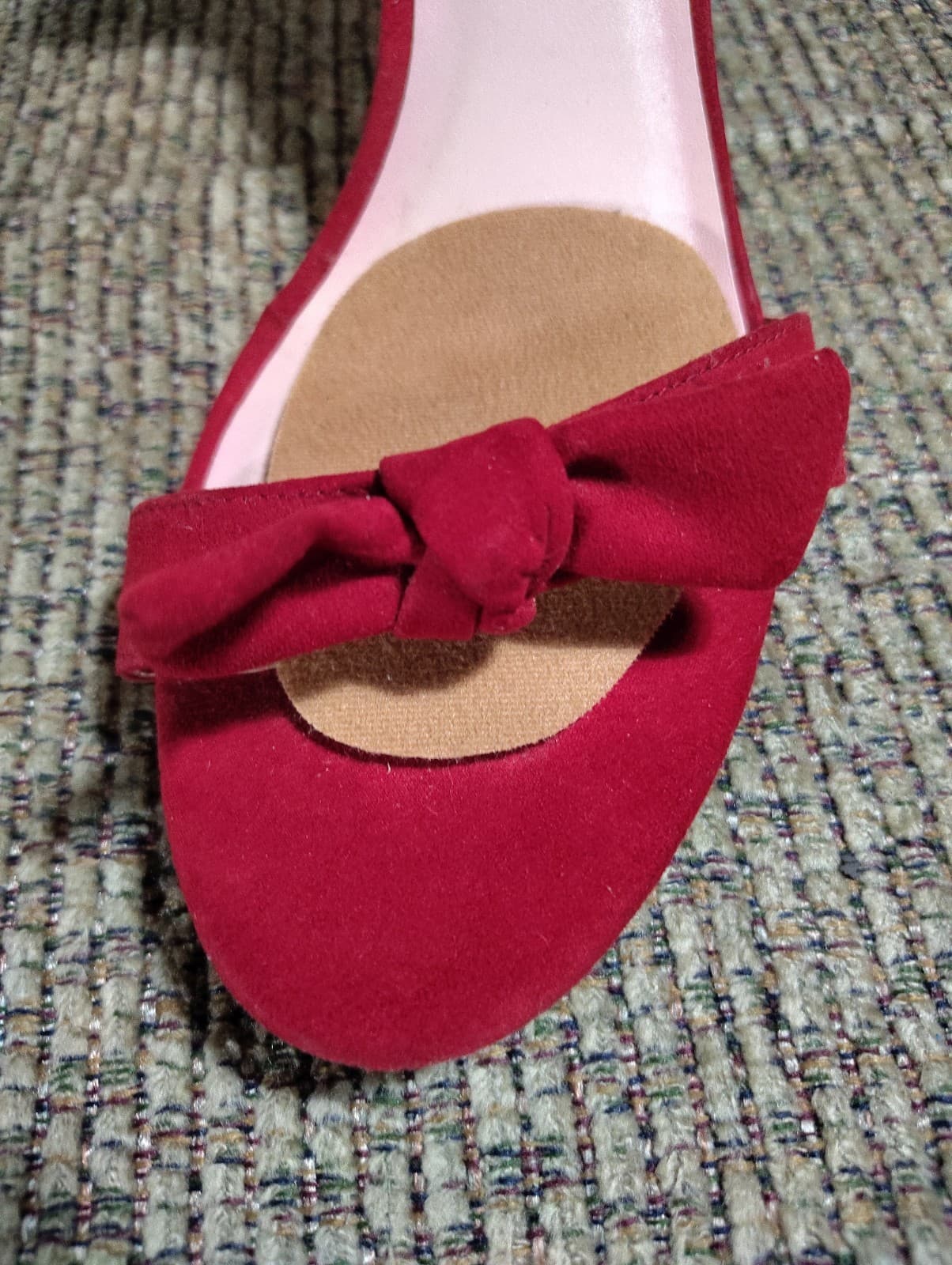 Chinese Laundry Red Bow Ankle Strap Strappy Stiletto Suede Heels US 9.5 EU 40 - Thumbnail 3