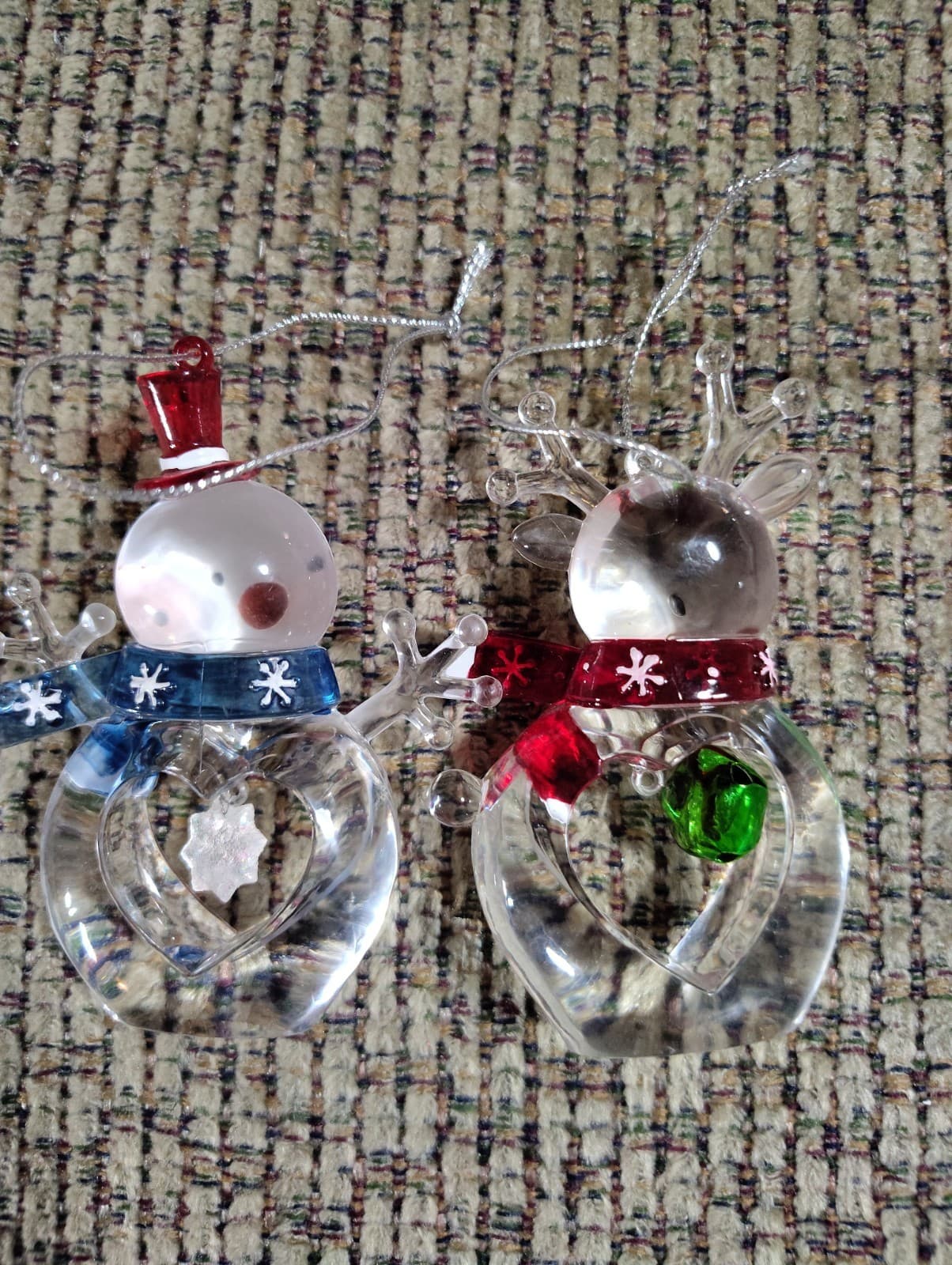 Decorative Crystal Clear Plastic Snowman With Set Of 2 SNOW FLAKE Ornament 2.5" - Thumbnail 4