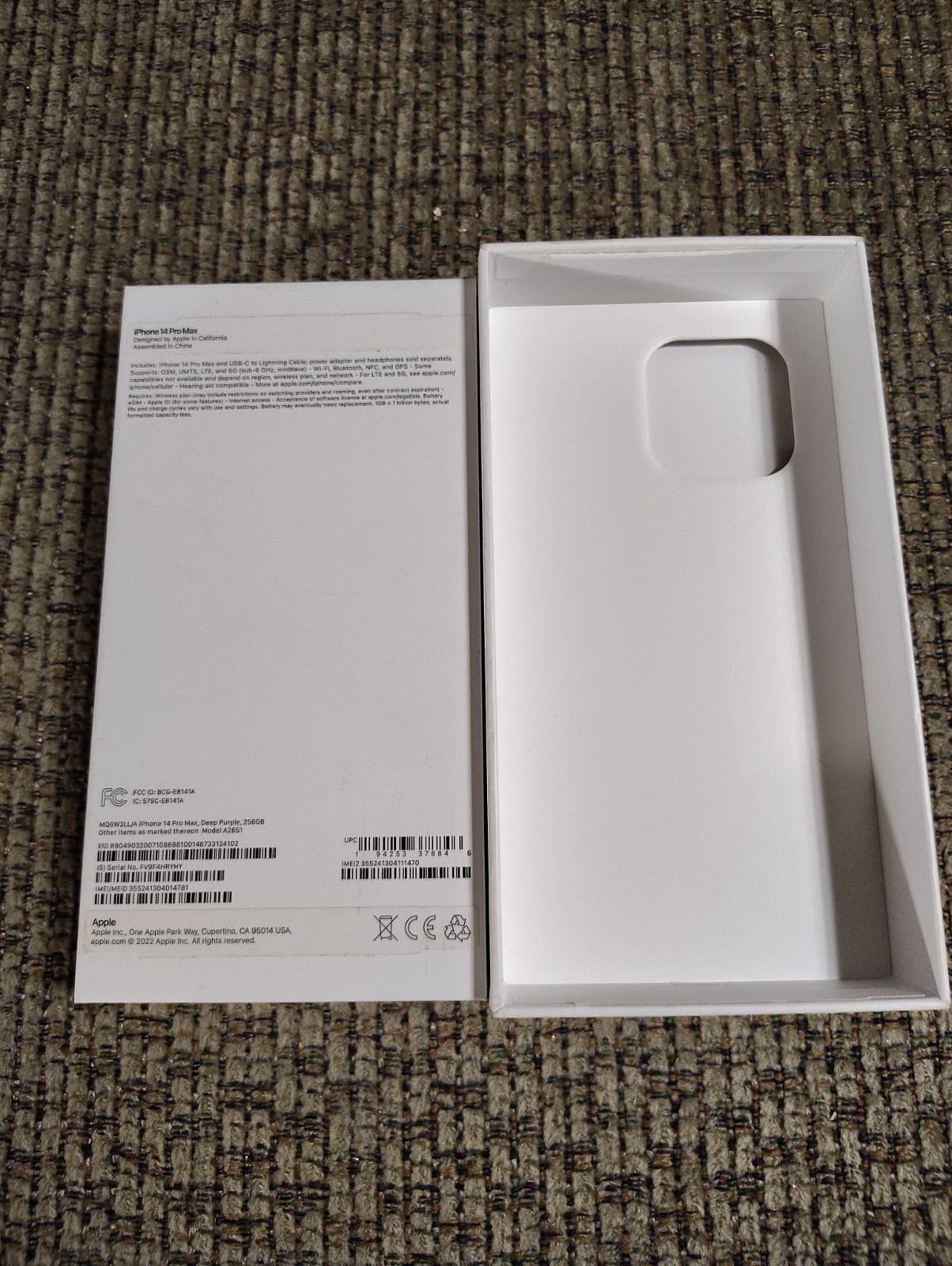 Apple iPhone 14 Pro Max 256 GB Deep Purple Empty BOX ONLY NO PHONE - Thumbnail 2