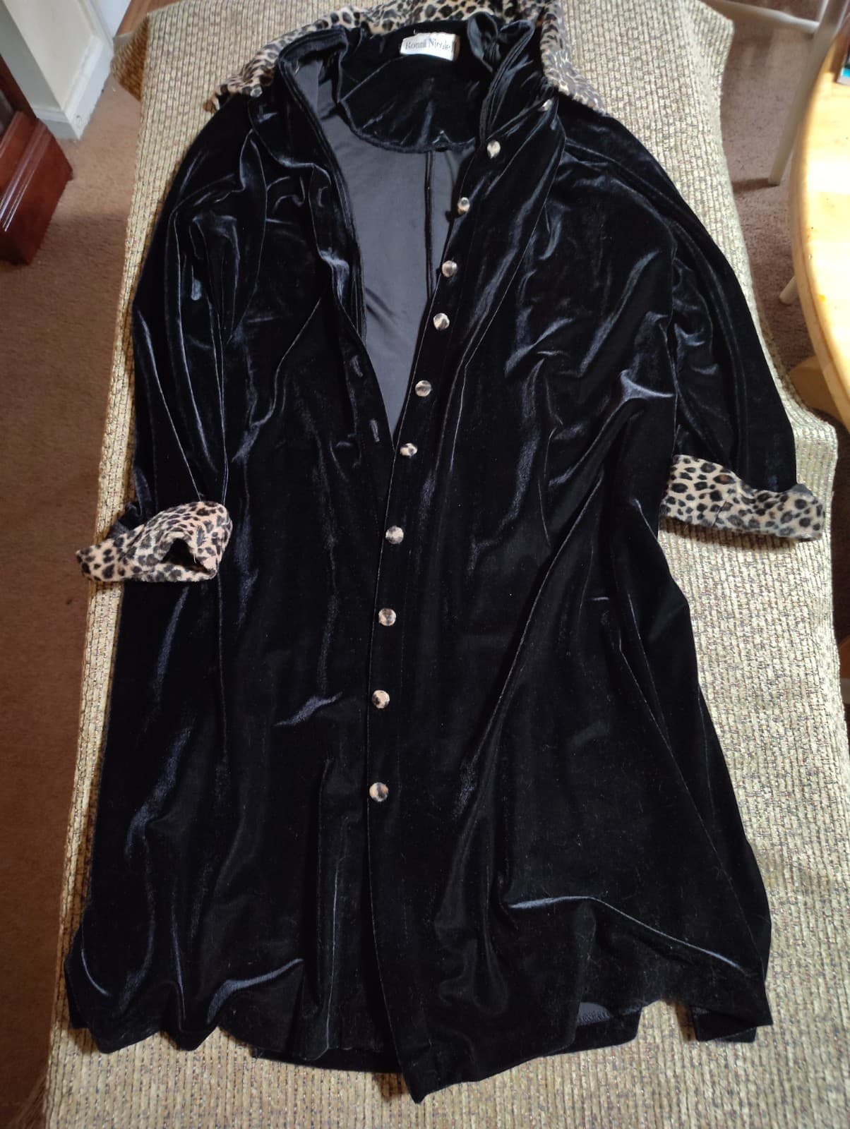 VTG Ronni Nicole II Black Stretch Velvet Duster Lprd Collar&Cuff Long Sleeve 14W