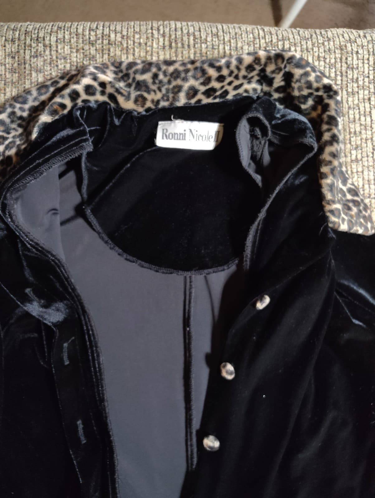 VTG Ronni Nicole II Black Stretch Velvet Duster Lprd Collar&Cuff Long Sleeve 14W - Thumbnail 4
