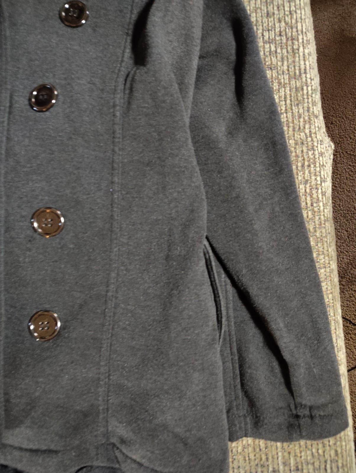 New Look Women's Black Pea Coat Double Breasted With Hood Button Up Size 3XLarge - Thumbnail 4