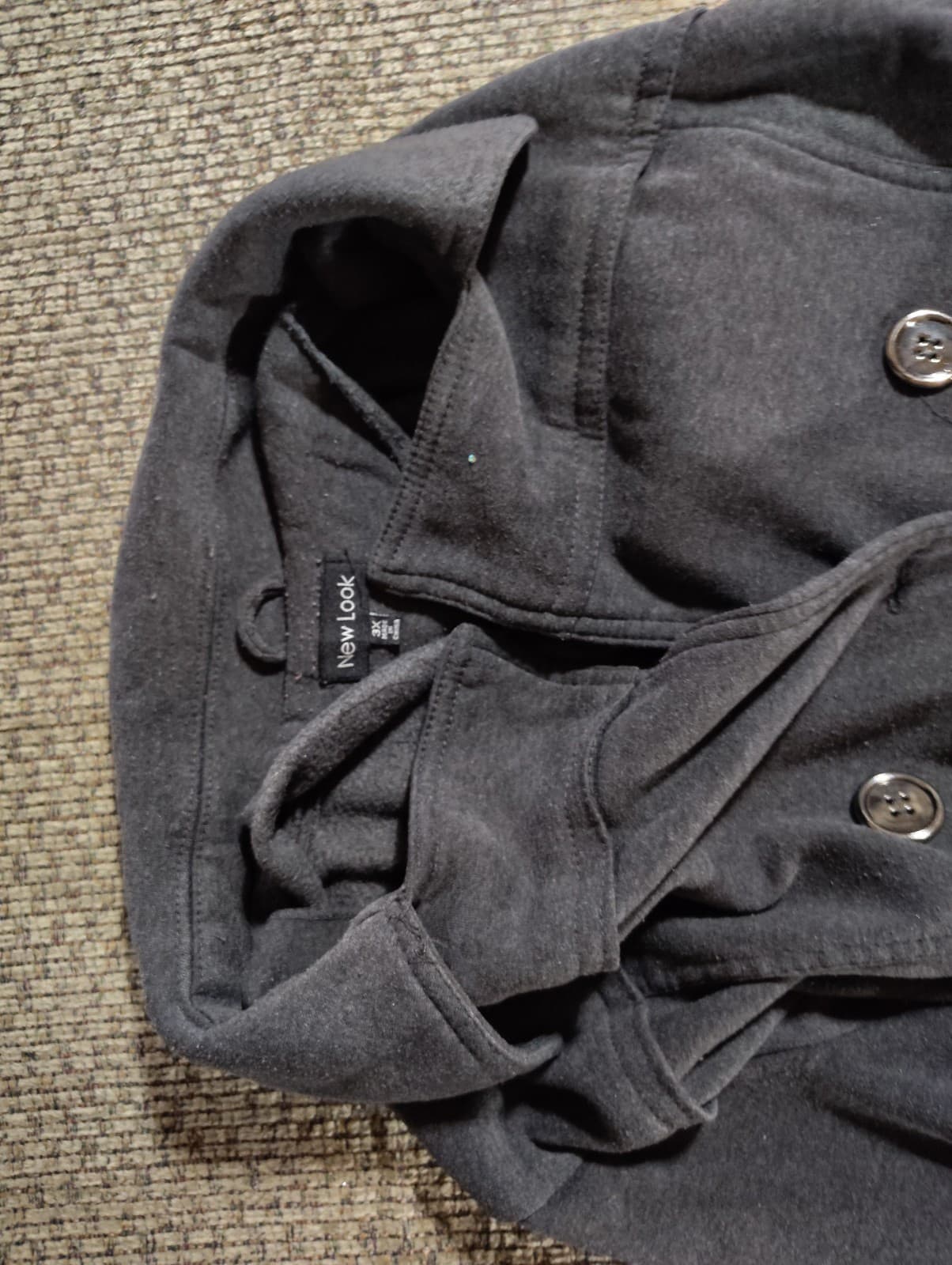 New Look Women's Black Pea Coat Double Breasted With Hood Button Up Size 3XLarge - Thumbnail 6