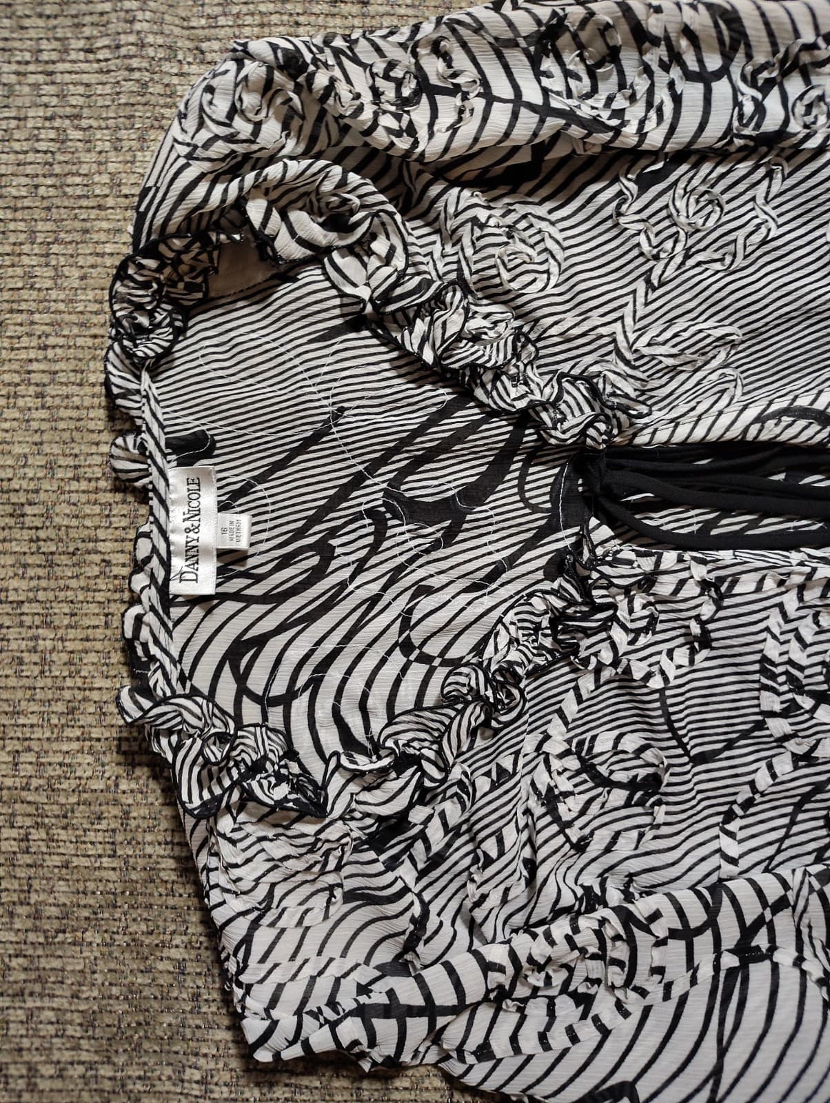 DANNY & NICOLE SHRUG JACKET ABSTRACT RUFFLE SEMI SHEER SIZE 16 3/4 SLEEVE - Thumbnail 5
