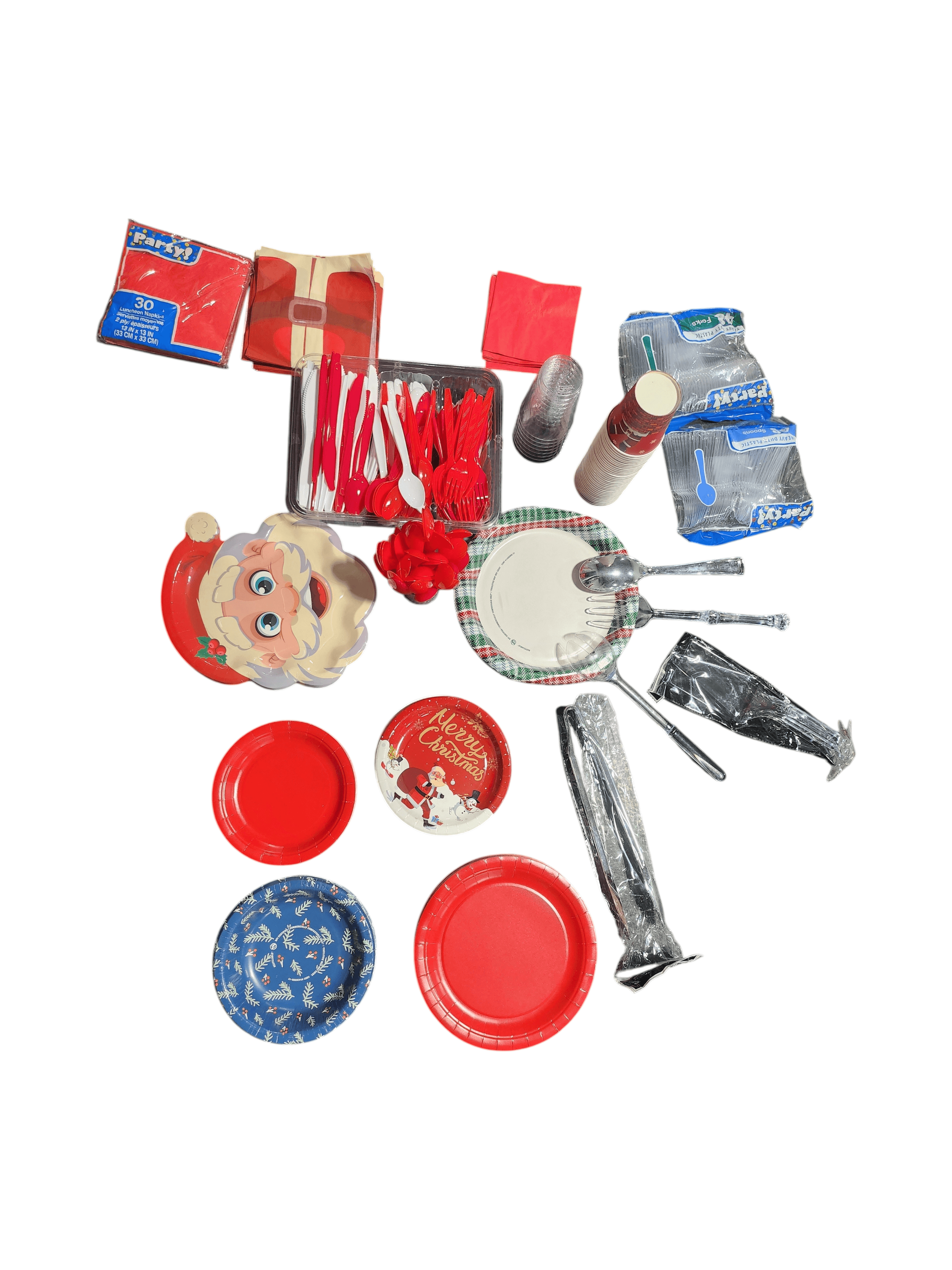 Assorted Christmas Disposable Cups, Plates, Napkins, Plasticware (forks, knives, spoons) & serving utensils.   Set - Thumbnail 2