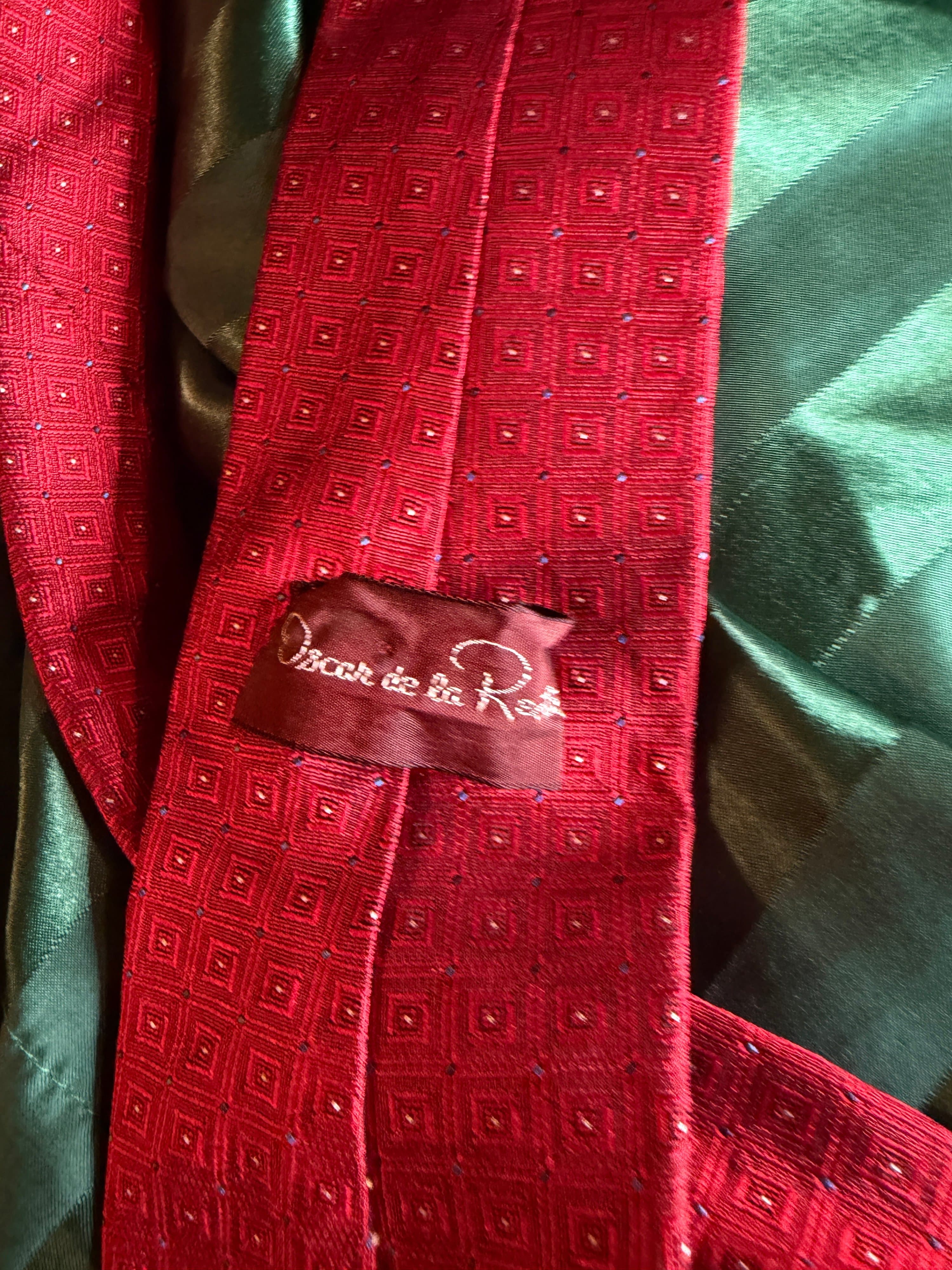 Vintage 90s Oscar de la Renta Silk Geometric Medallion Red Power Necktie - Thumbnail 2