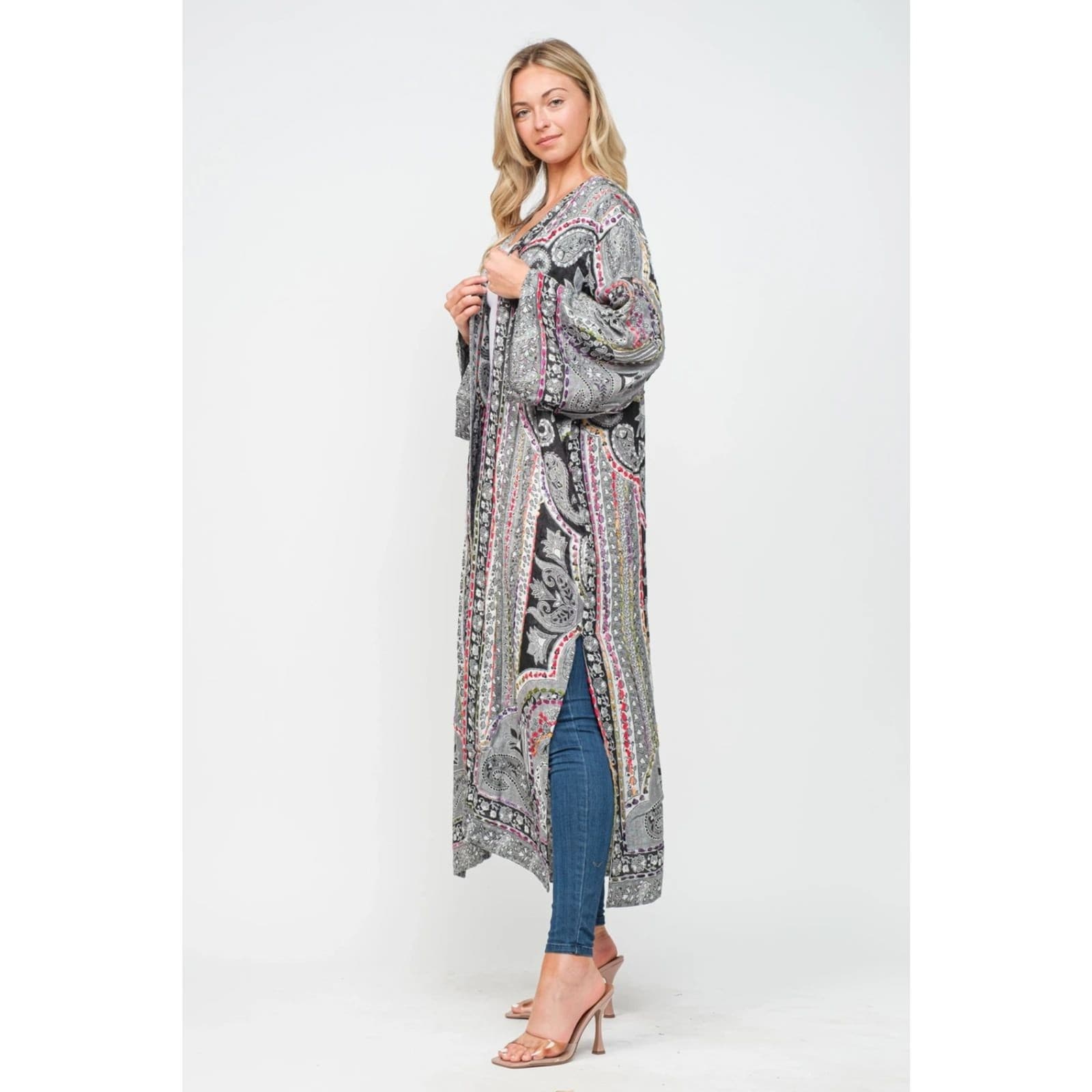 Raj Ruth Thick Stitch Duster With Pocket One Size Fits Most Kimono - Thumbnail 5