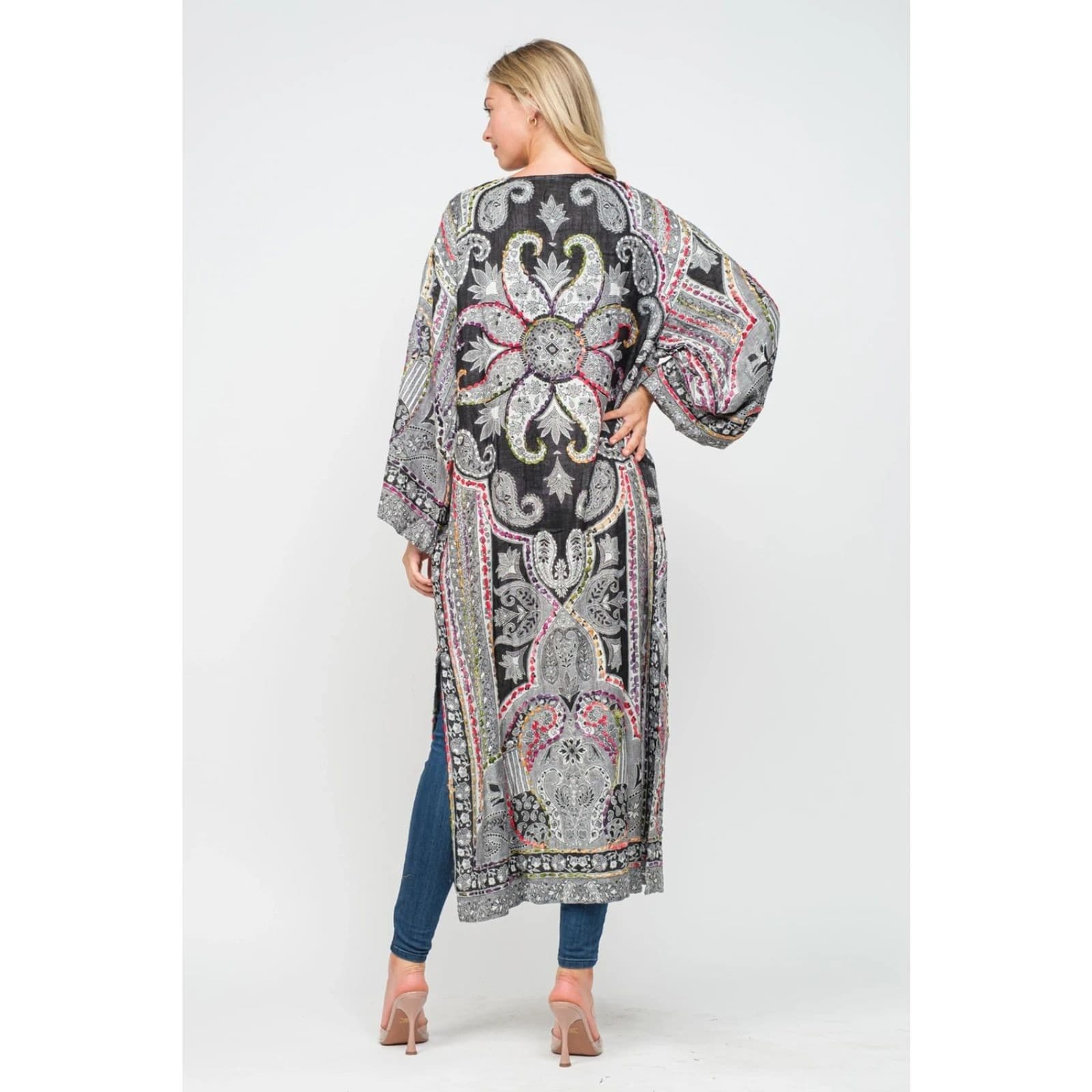 Raj Ruth Thick Stitch Duster With Pocket One Size Fits Most Kimono - Thumbnail 2
