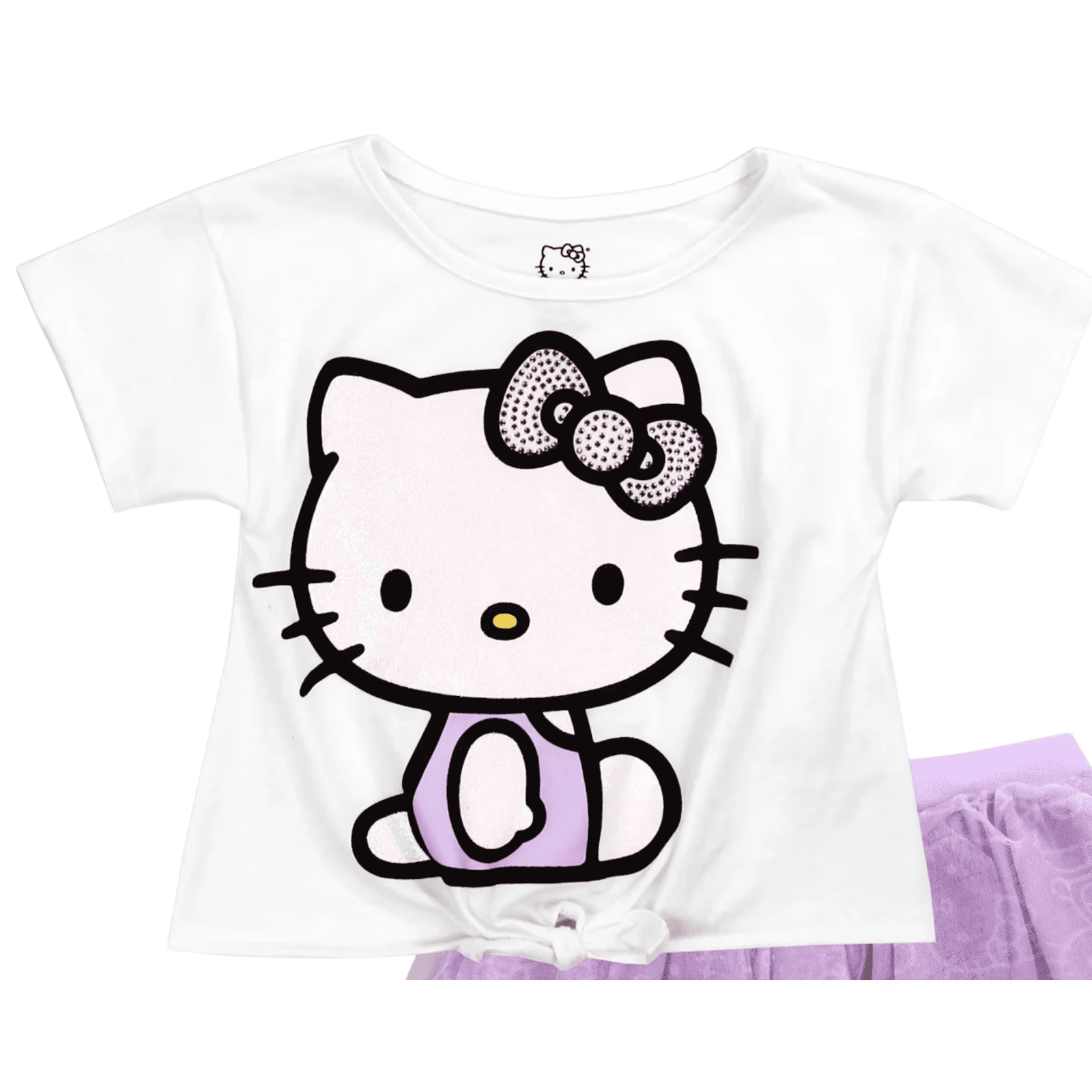 Hello Kitty Girls 2 Piece Tutu Skirt Set Glitter Bow Top Purple Skirt Sizes 4-6X - Thumbnail 2