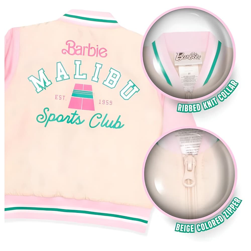 Barbie Girls Varsity Jacket Pink & Ivory –Size 4 Official Mattel Apparel - Thumbnail 2